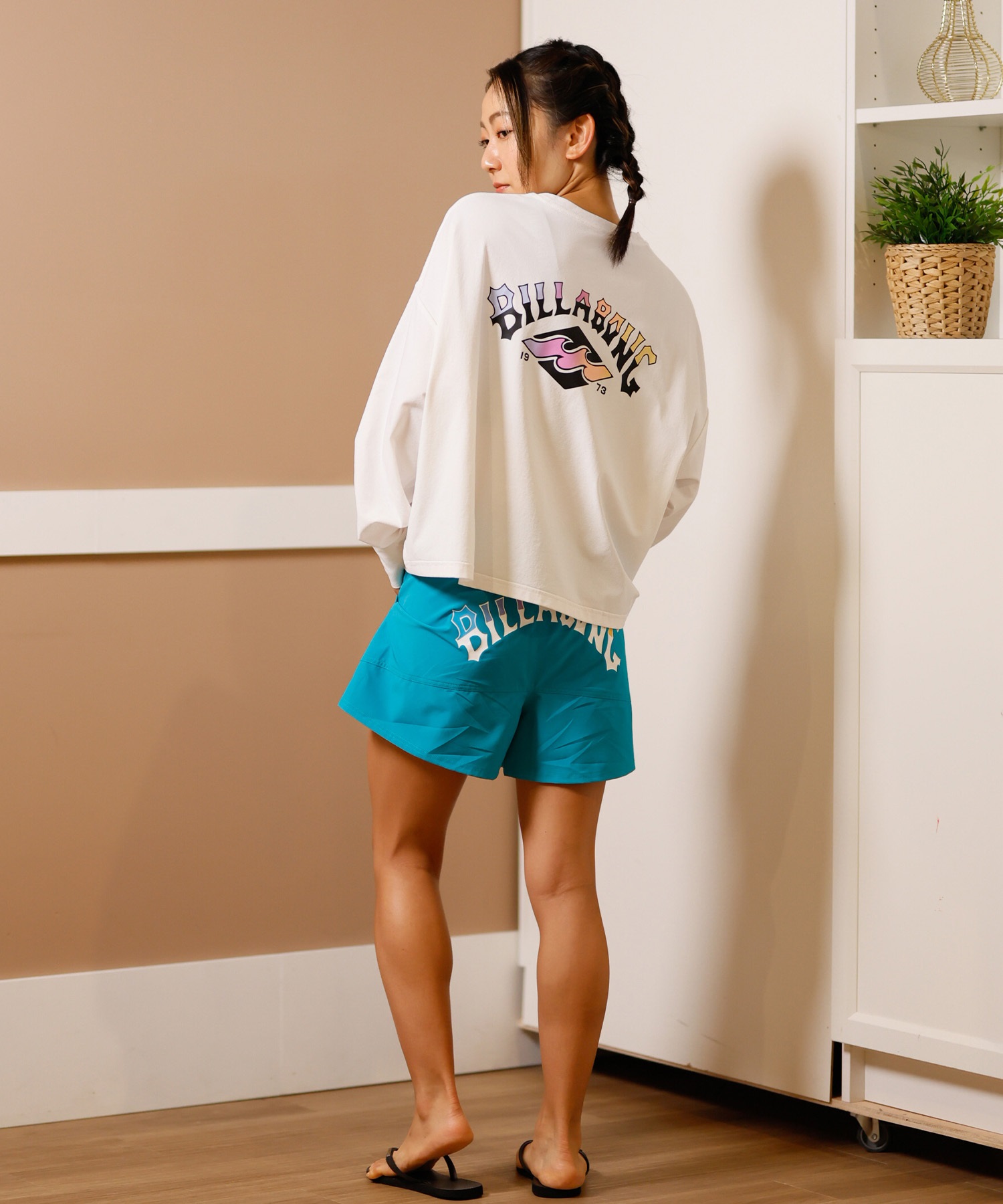 BILLABONG ビラボン 水着 レディース ラッシュガード 長袖 Tシャツ ロンT クロップド丈 ショート丈 水陸両用 UVカット BF013-857(WHT-M)