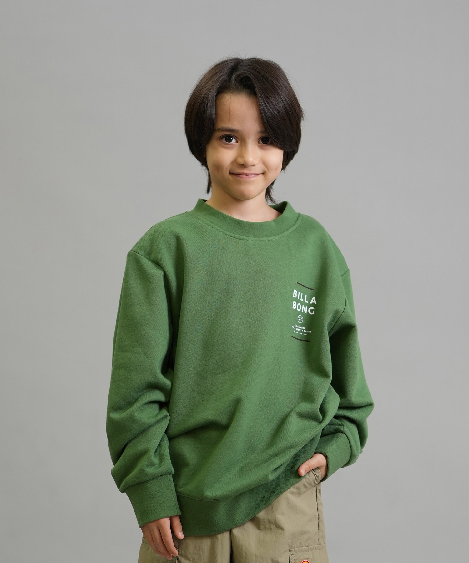 BILLABONG ビラボン トレーナー スウェット キッズ ジュニア 子供 クルーネック ロゴ バックプリント 裏毛 親子コーデ BF016-001(GRN-140cm)