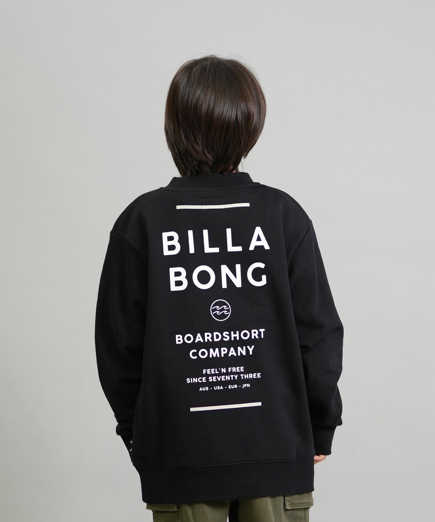 BILLABONG ビラボン トレーナー スウェット キッズ ジュニア 子供 クルーネック ロゴ バックプリント 裏毛 親子コーデ BF016-001(GRN-140cm)