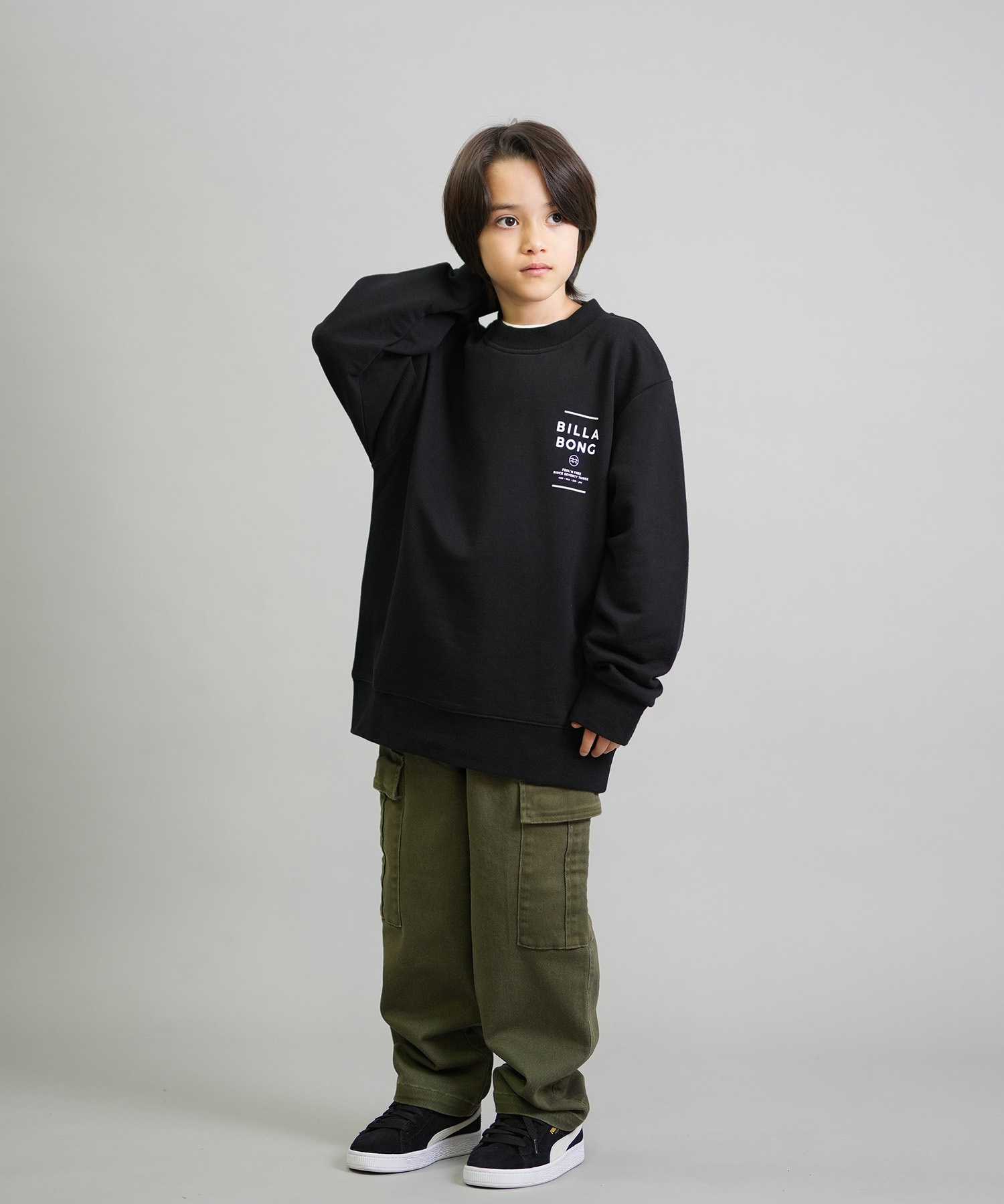 BILLABONG ビラボン トレーナー スウェット キッズ ジュニア 子供 クルーネック ロゴ バックプリント 裏毛 親子コーデ BF016-001(GRN-140cm)
