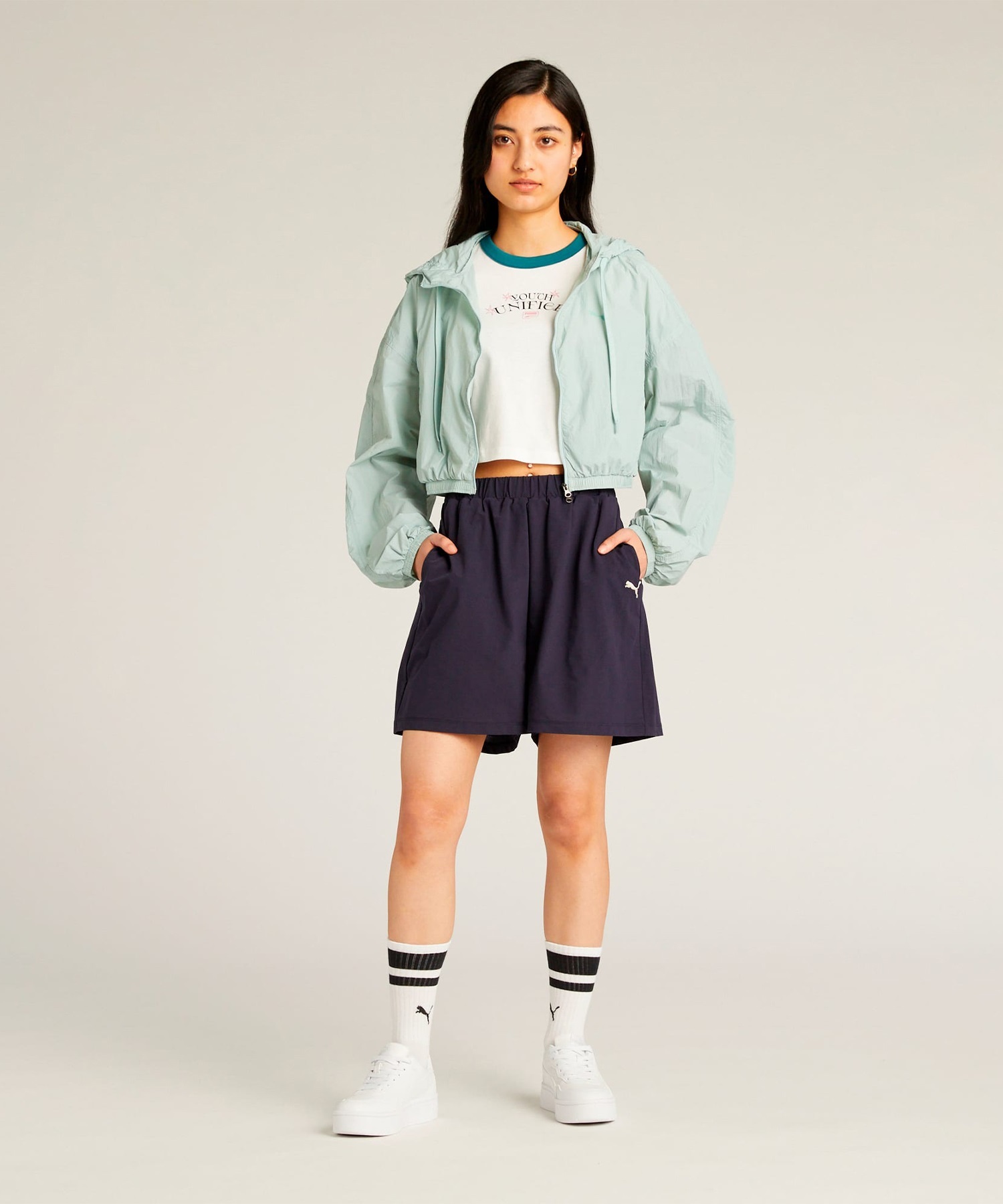 PUMA プーマ パーカー レディース ジップアップパーカー クロップド丈 WARDROBE WOVEN JACKET 633599(87-M)
