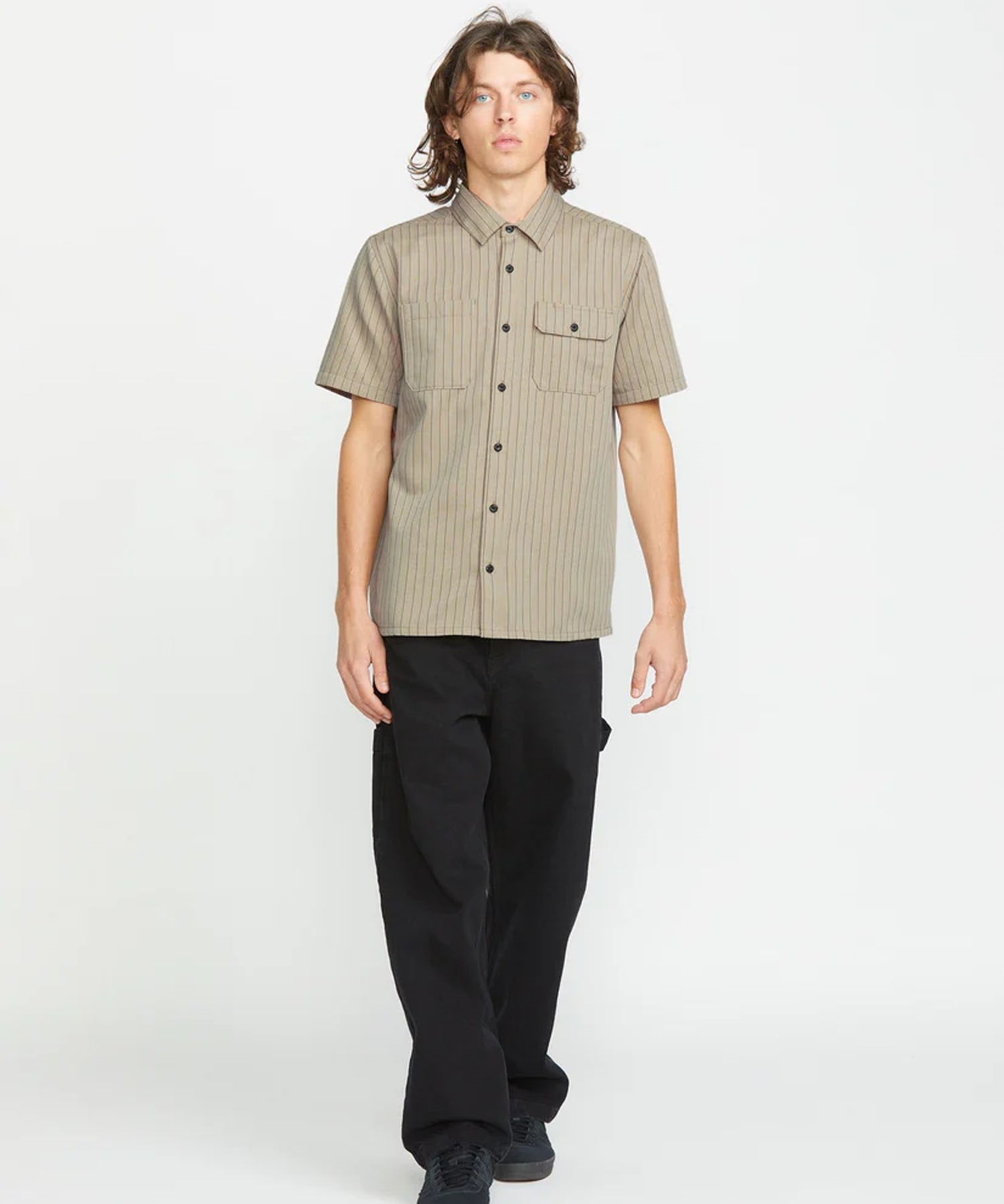 VOLCOM ボルコム 半袖 シャツ メンズ ワークシャツ ストライプ柄 Trade Stone Short Sleeve A0412502(LKH-M)