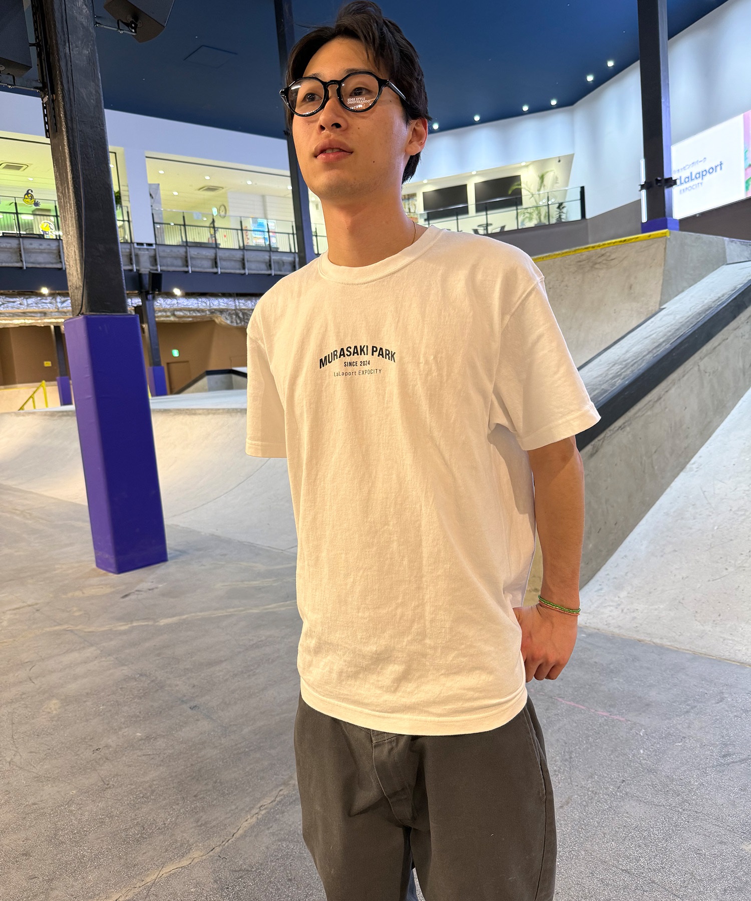 ららぽーとEXPOCITY店1周年記念限定 半袖 Tシャツ バックプリント メンズ レディース ユニセックス EXPO01M ムラサキスポーツ限定(WHT-M)