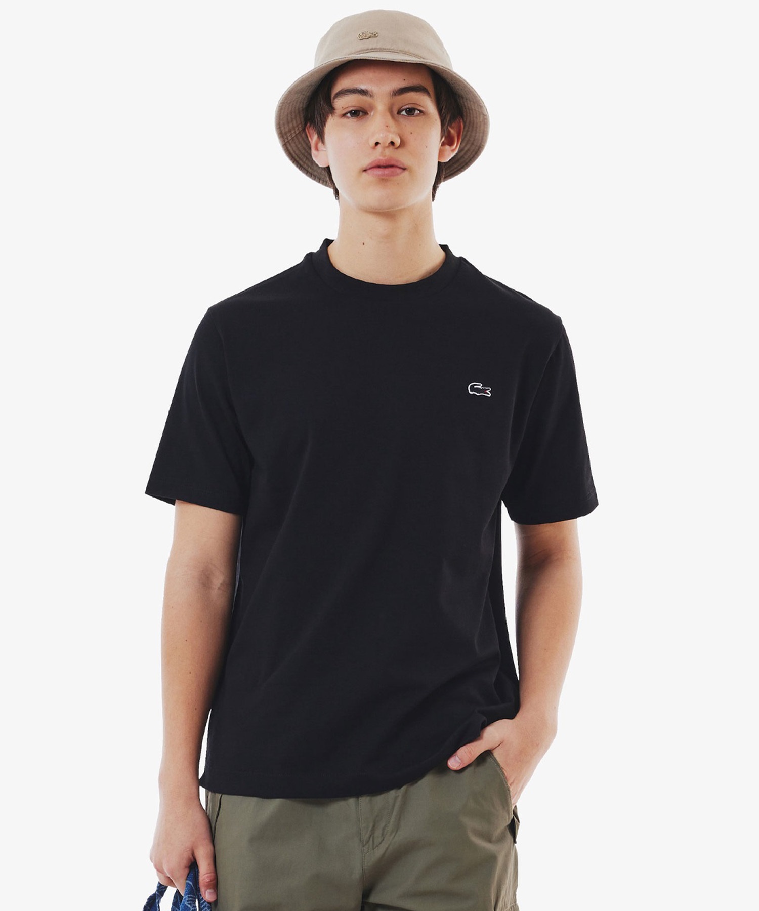 ラコステ　半袖　ブラック LACOSTE ラコステ 半袖 Tシャツ メンズ アウトライン クロック クルー