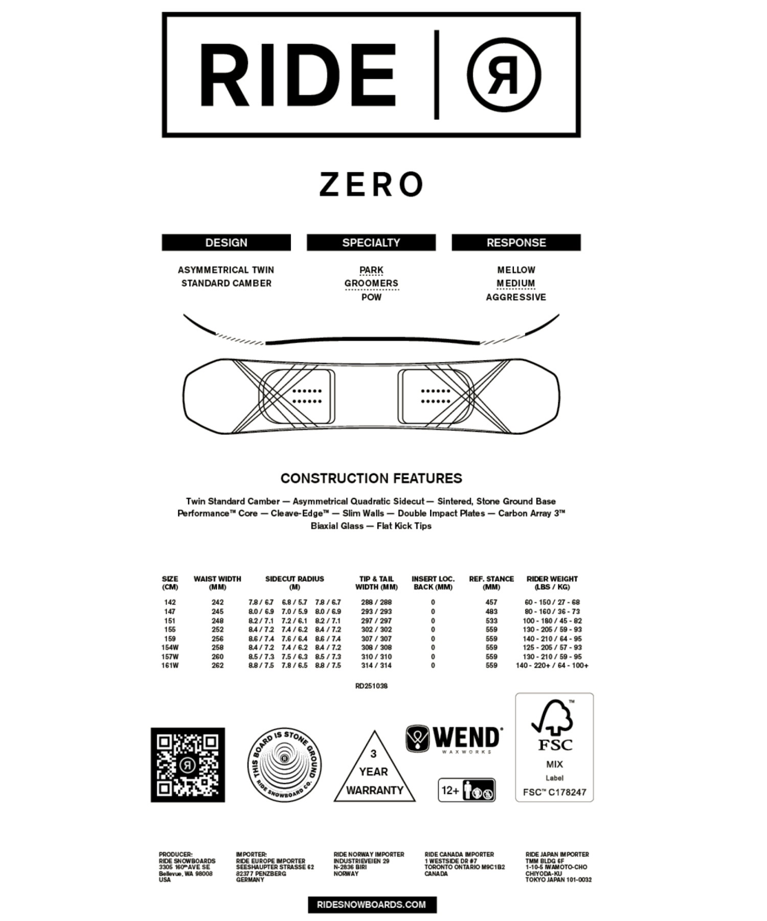 早期購入】 RIDE ライド スノーボード 板 メンズ ZERO ムラサキ