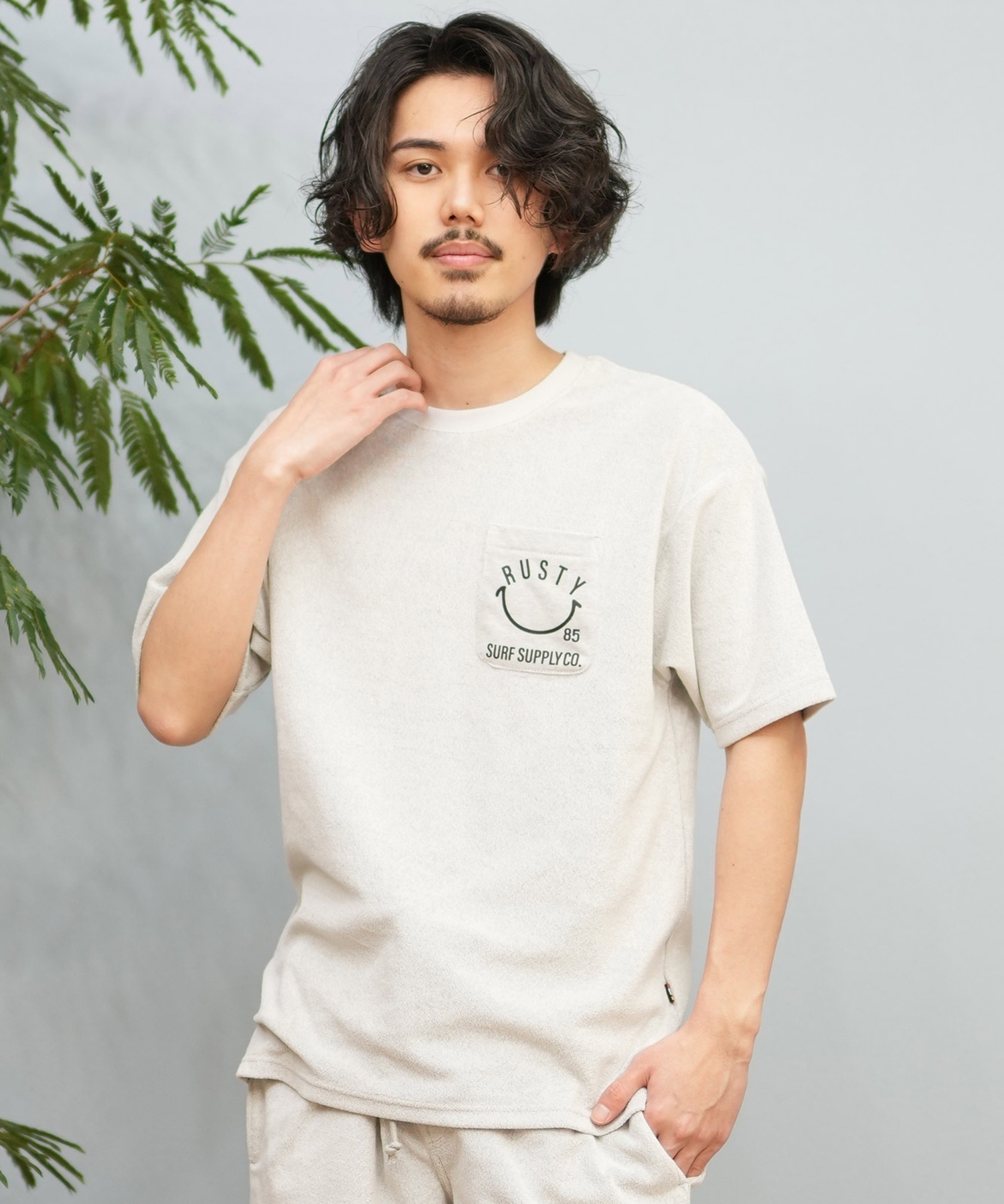 RUSTY ラスティ 半袖 Tシャツ メンズ ポケT パイル生地