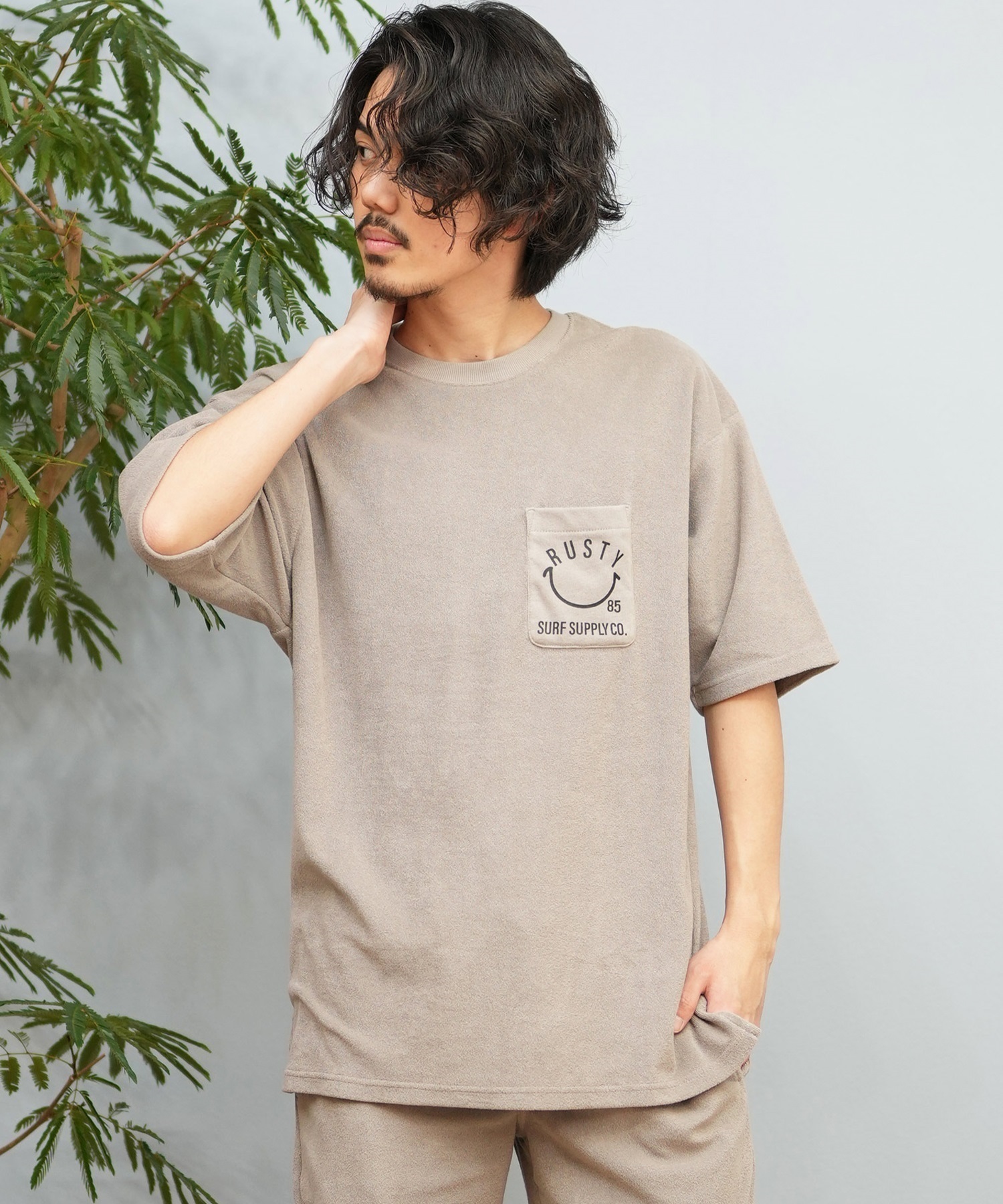 RUSTY ラスティ 半袖 Tシャツ メンズ ポケT パイル生地 セットアップ