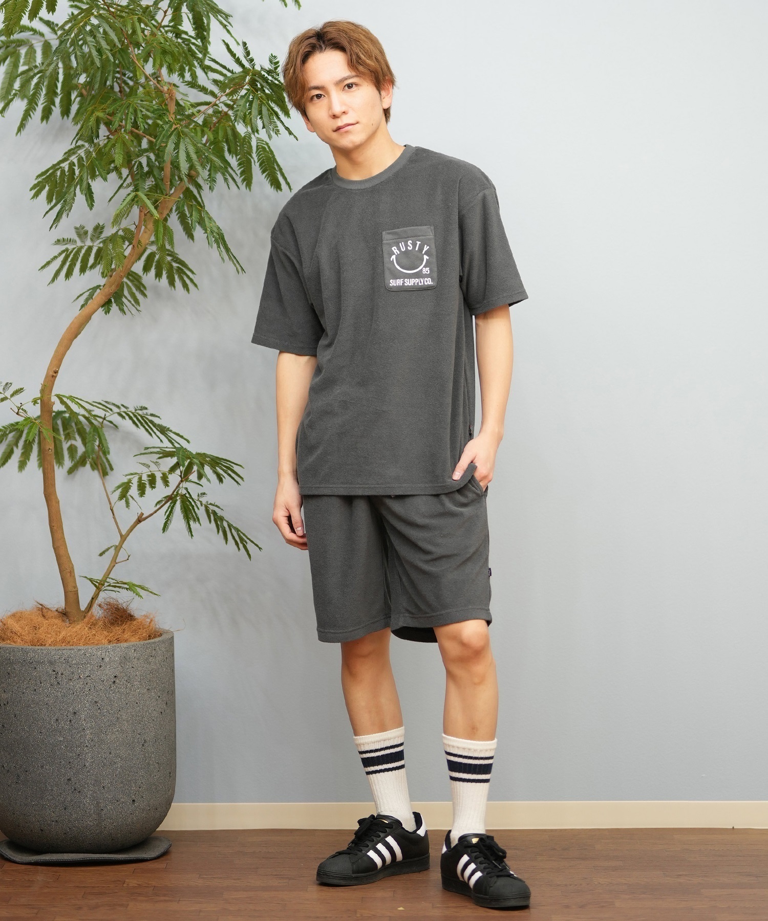 RUSTY ラスティ 半袖 Tシャツ メンズ ポケT パイル生地 セットアップ