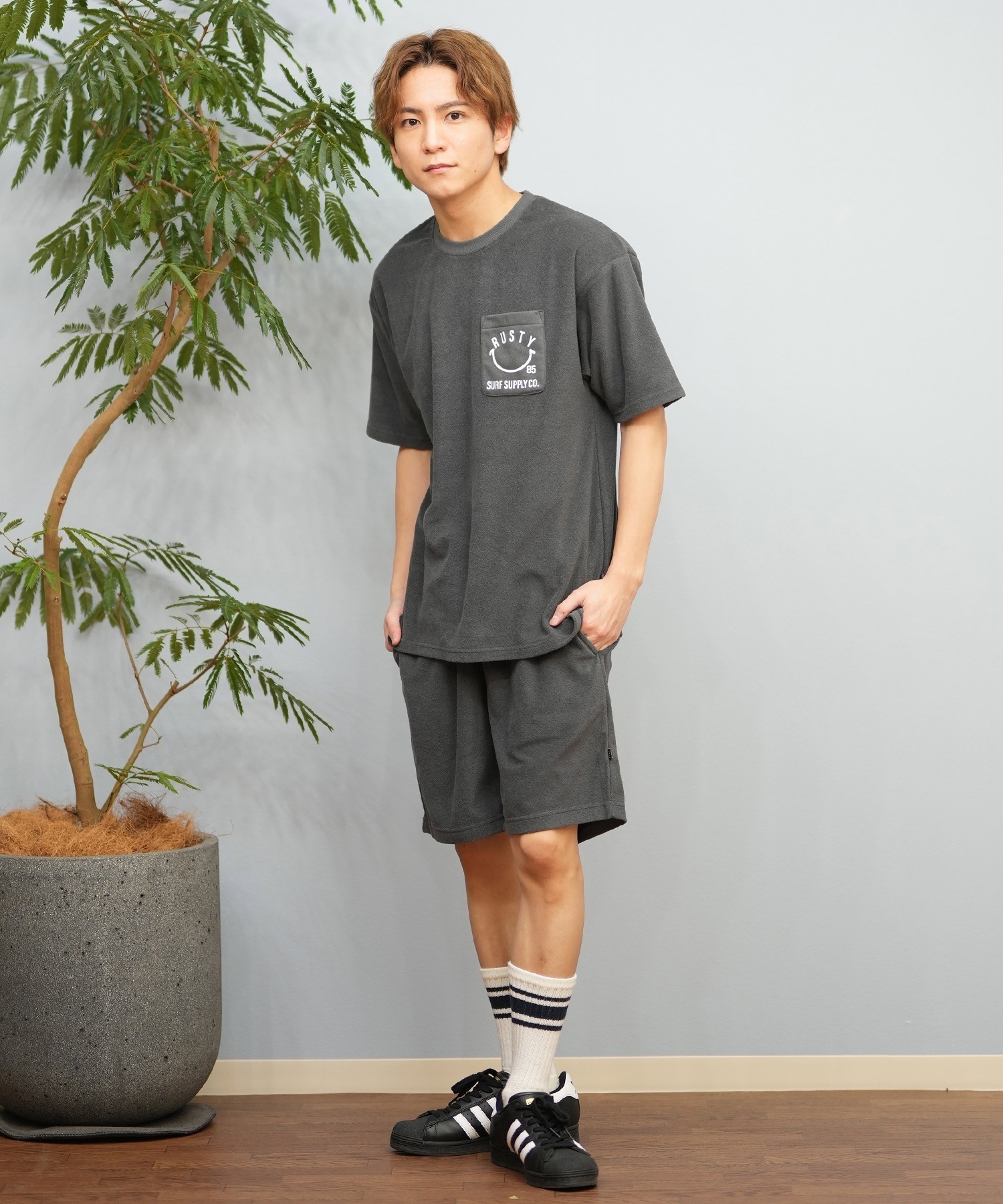 RUSTY ラスティ 半袖 Tシャツ メンズ ポケT パイル生地