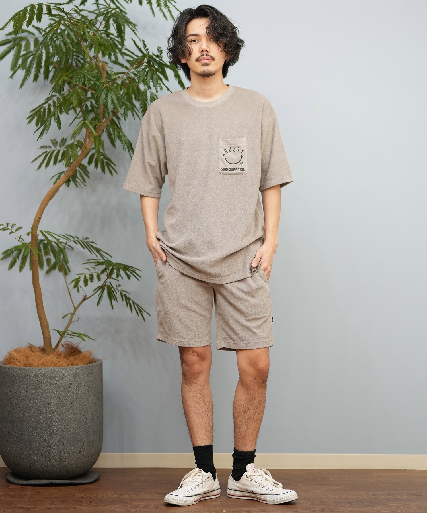 RUSTY ラスティ 半袖 Tシャツ メンズ ポケT パイル生地 セットアップ