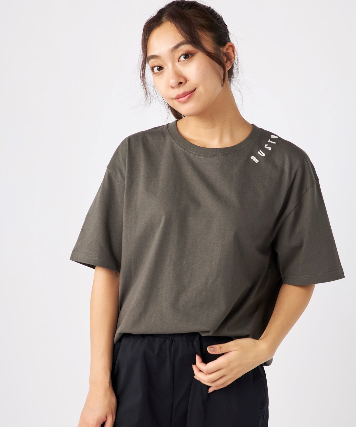 ルージュ Rouje デコルテ フィットカット 半袖 リブ Tシャツ L Rouje(ルージュ) Tシャツ・カットソー(レディース) - 海外通販