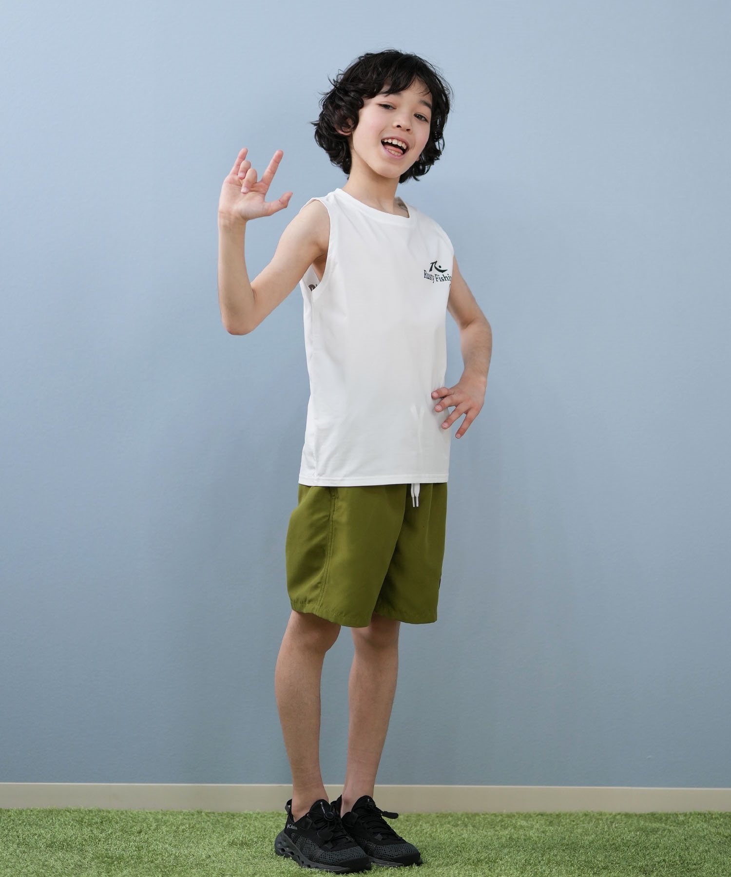RUSTY ラスティ 水着 海パン トランクス サーフパンツ キッズ ジュニア 子供 無地 ワッペン付きボードショーツ 965403(BK-130cm)