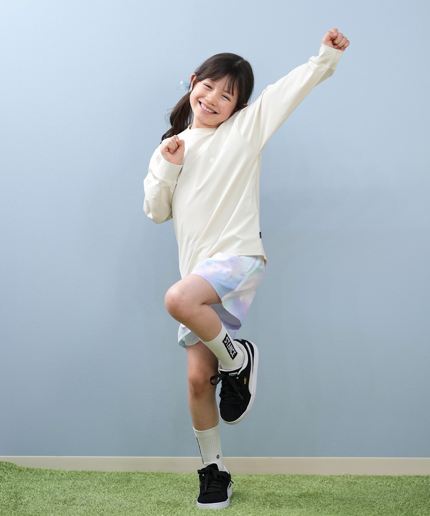 RUSTY ラスティ 水着 ラッシュガード 長袖 Tシャツ ロンT キッズ ジュニア 子供 男の子 女の子 水陸両用 吸水速乾 UVカット 965463(WT-130cm)