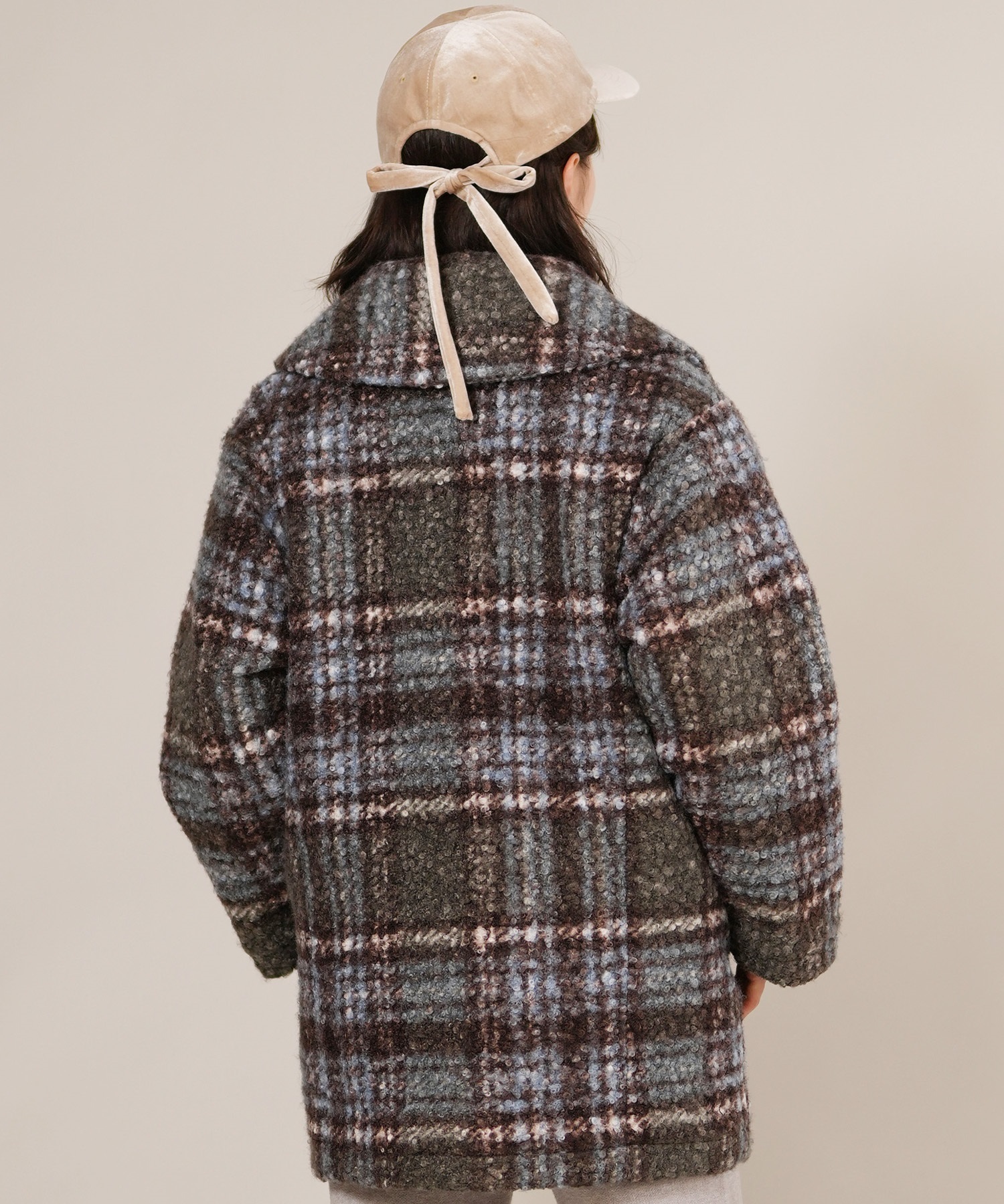 ROCHAS ロシャス チェック柄/ファー付きジャケット 送料込み ファー付