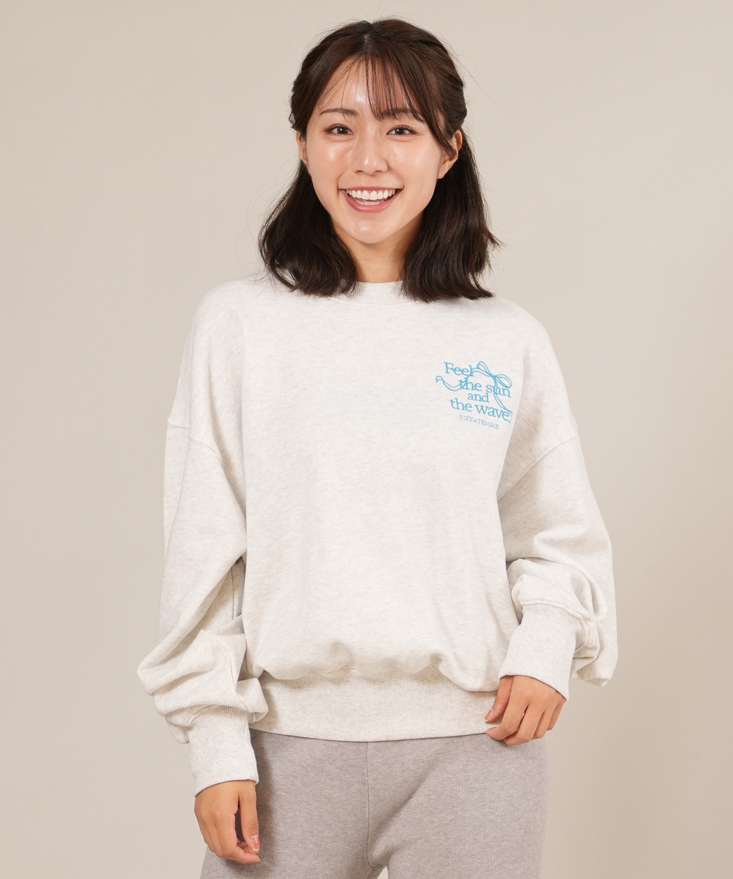 RIKKA FEMME リッカファム トレーナー スウェット レディース クルーネック ワンポイント 刺繍 裏毛 RF25FW16(GRY-FREE)
