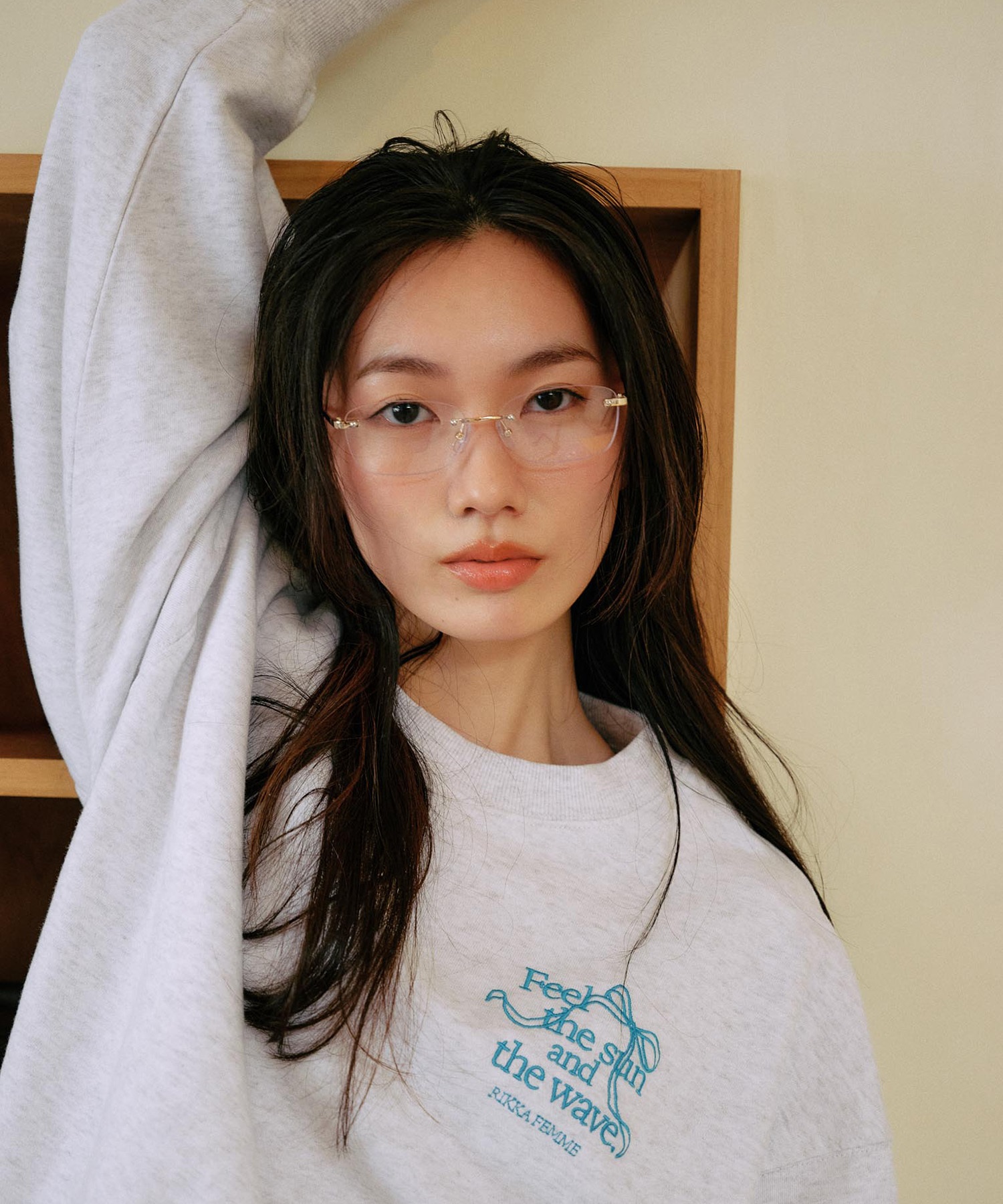 RIKKA FEMME リッカファム トレーナー スウェット レディース クルーネック ワンポイント 刺繍 裏毛 RF25FW16(GRY-FREE)