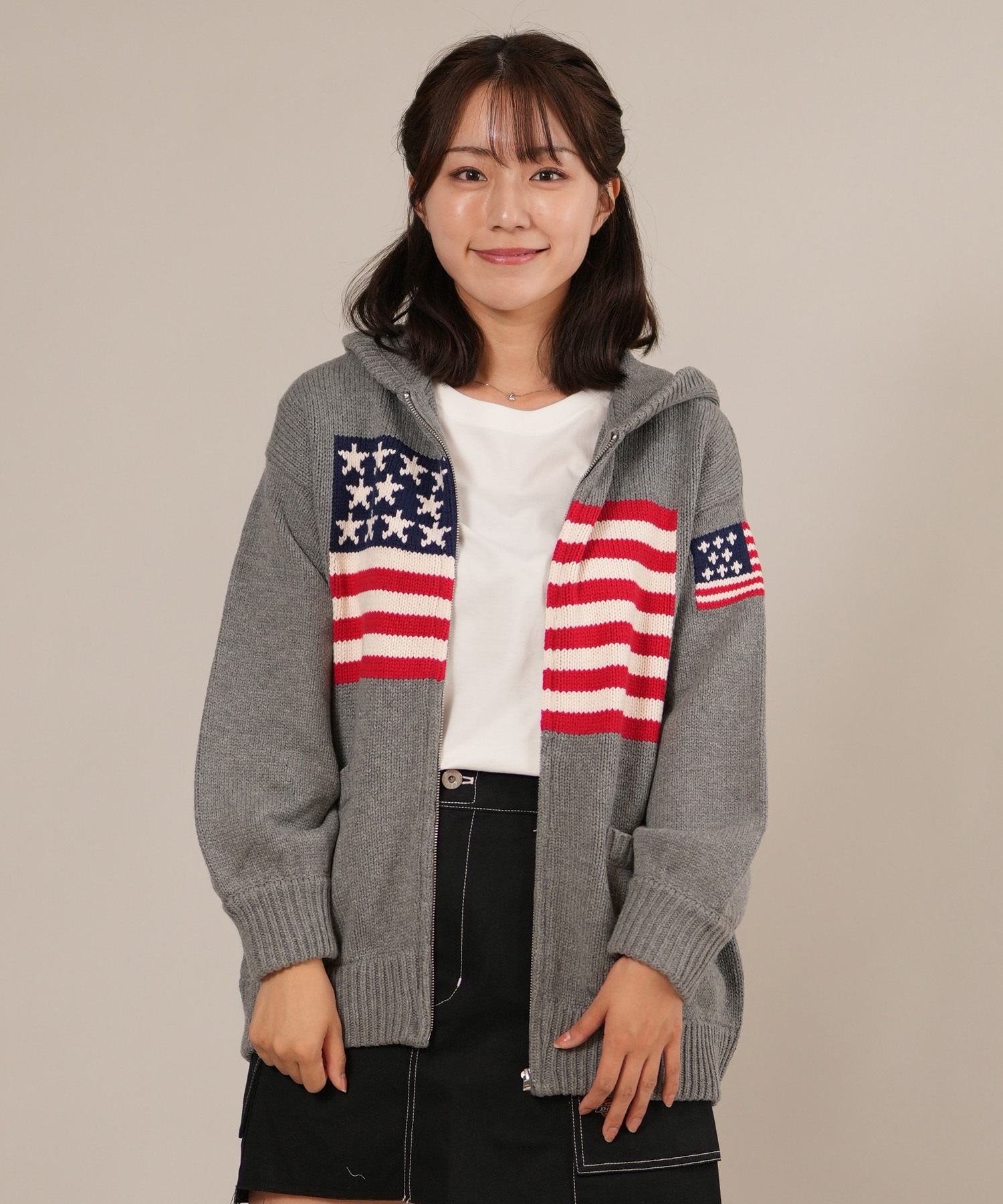 RIKKA FEMME リッカファム ニット セーター レディース ジップアップ パーカー 星条旗 RF25FW18(IVO-FREE)