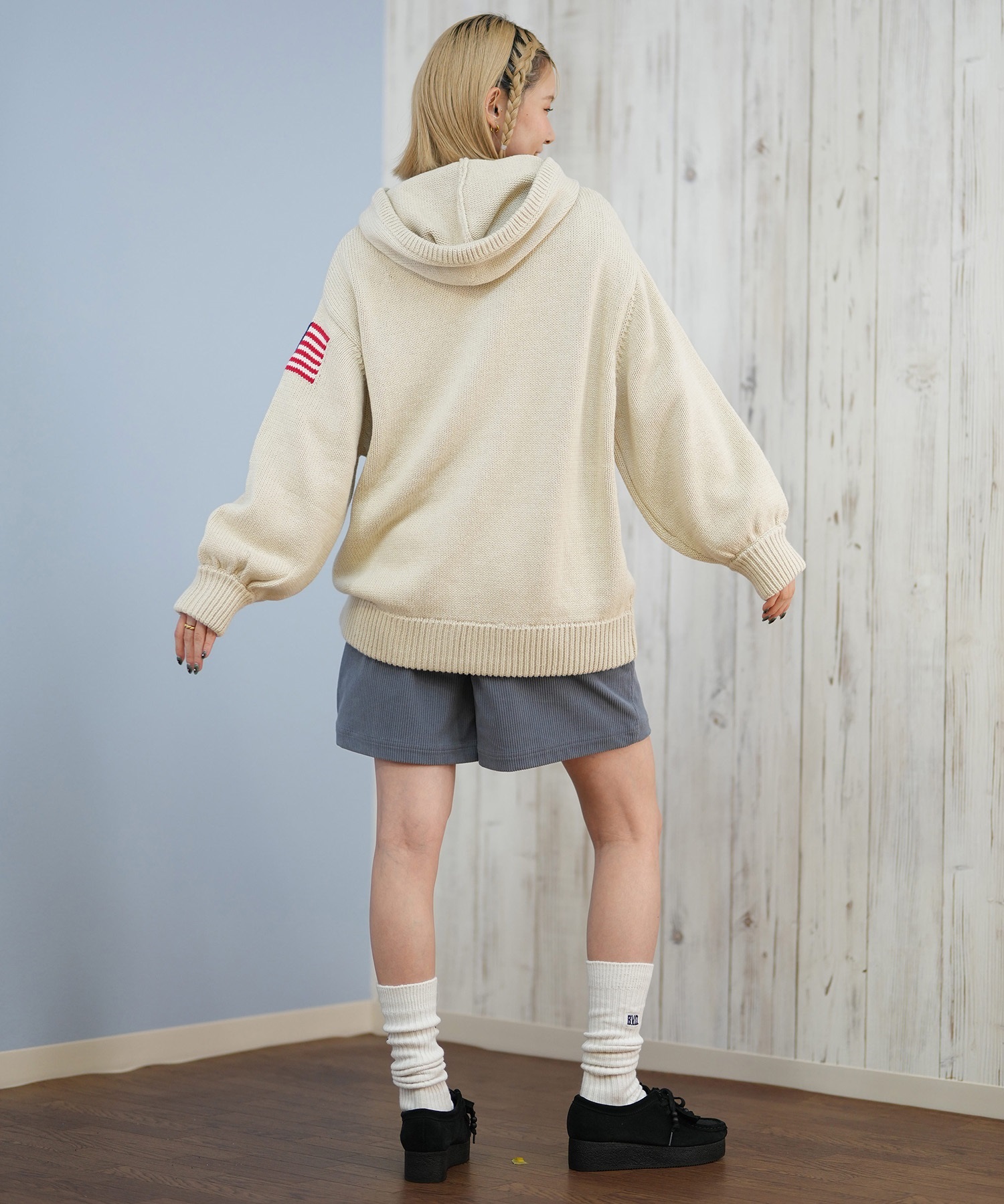 RIKKA FEMME リッカファム ニット セーター レディース ジップアップ パーカー 星条旗 RF25FW18(IVO-FREE)