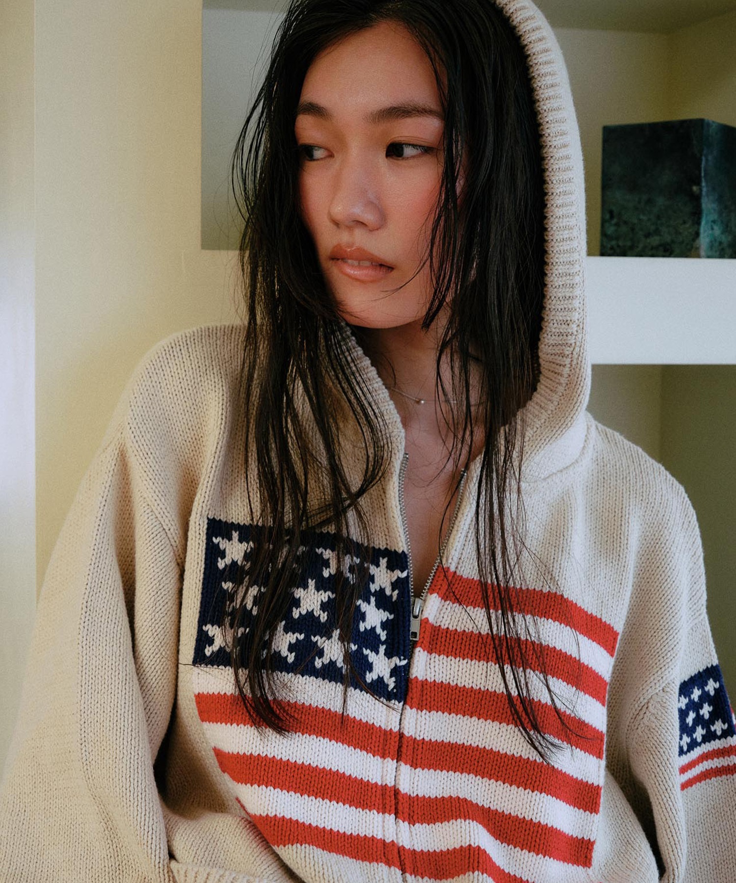 RIKKA FEMME リッカファム ニット セーター レディース ジップアップ パーカー 星条旗 RF25FW18(IVO-FREE)