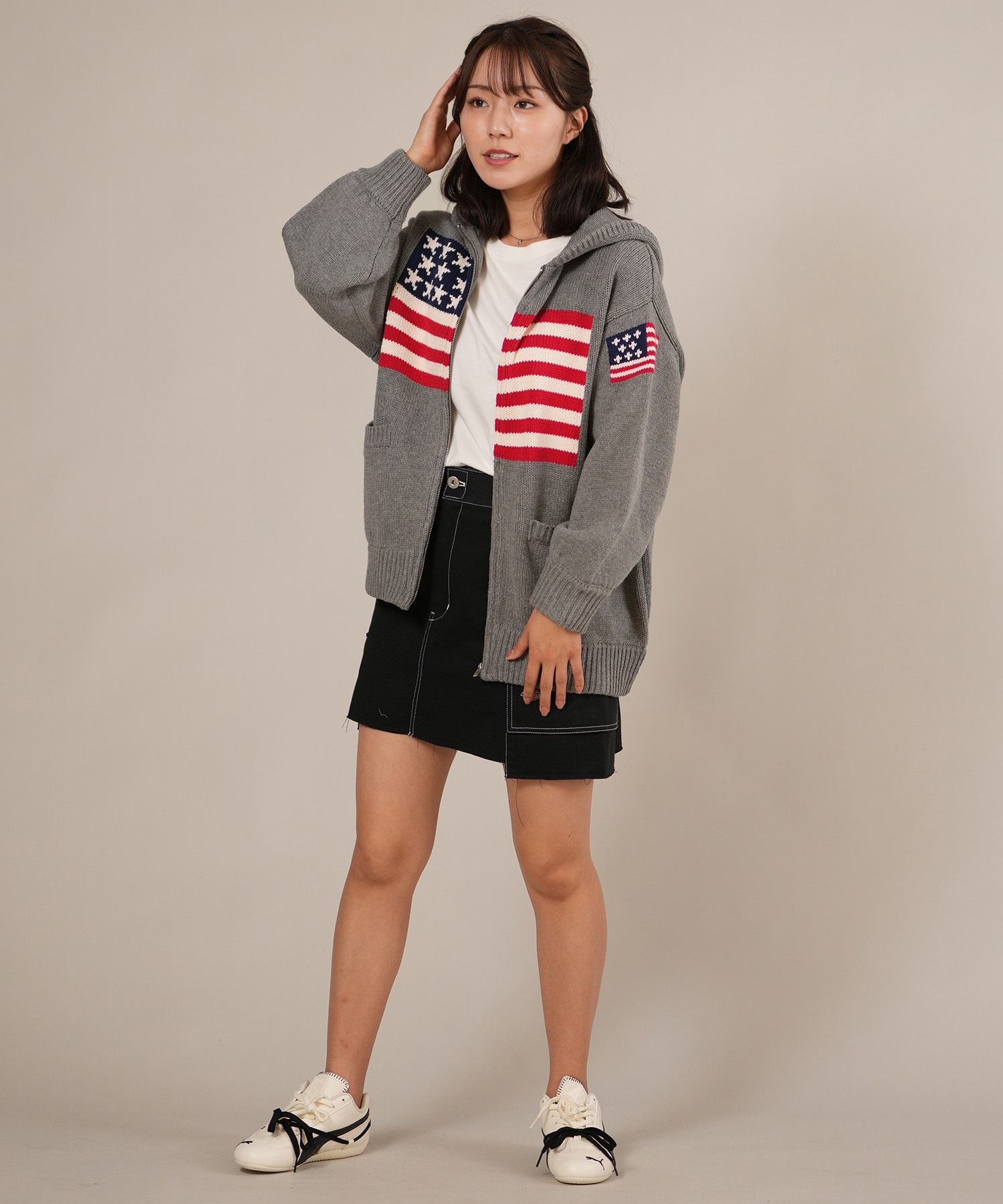 RIKKA FEMME リッカファム ニット セーター レディース ジップアップ パーカー 星条旗 RF25FW18(IVO-FREE)