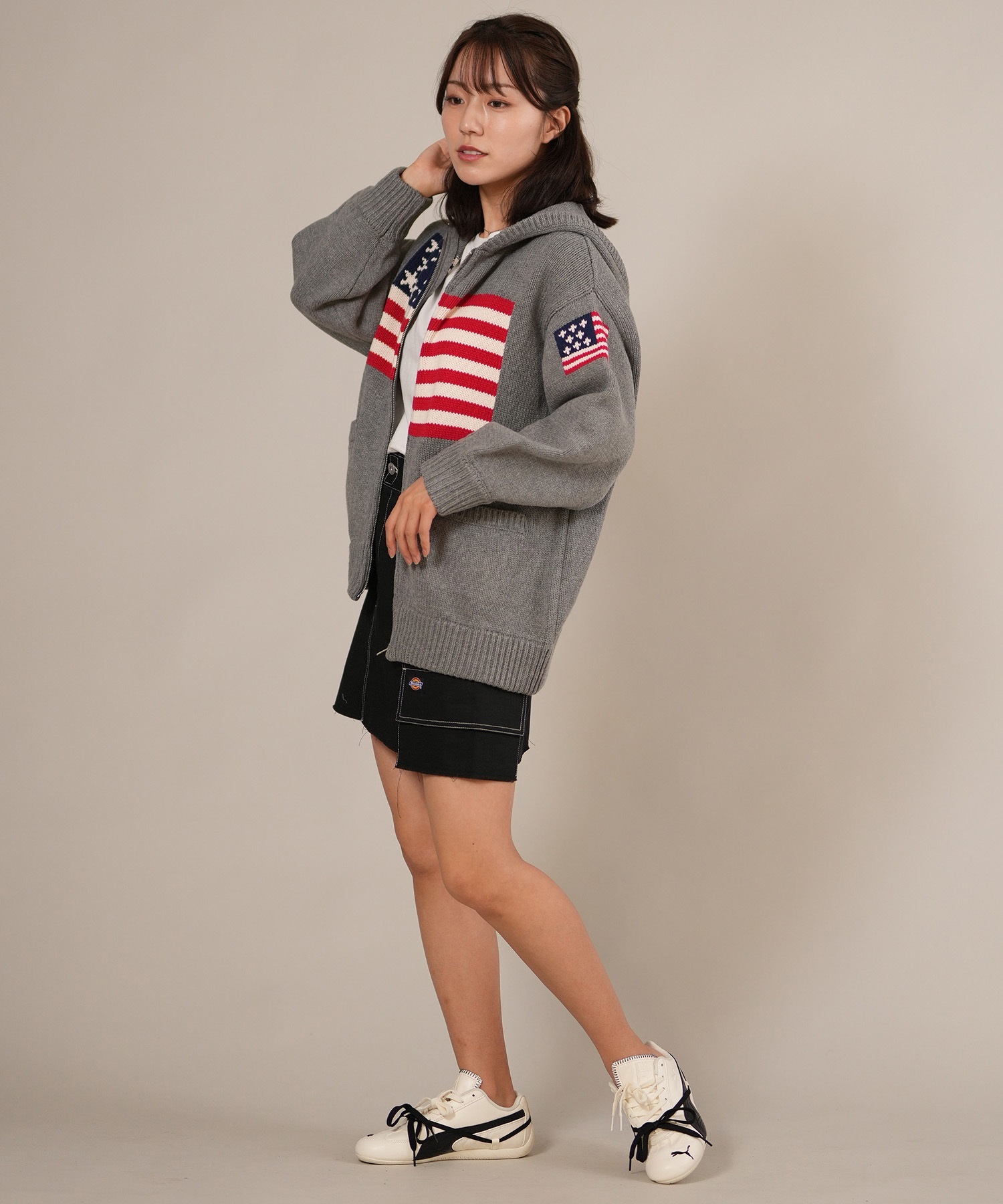 RIKKA FEMME リッカファム ニット セーター レディース ジップアップ パーカー 星条旗 RF25FW18(IVO-FREE)