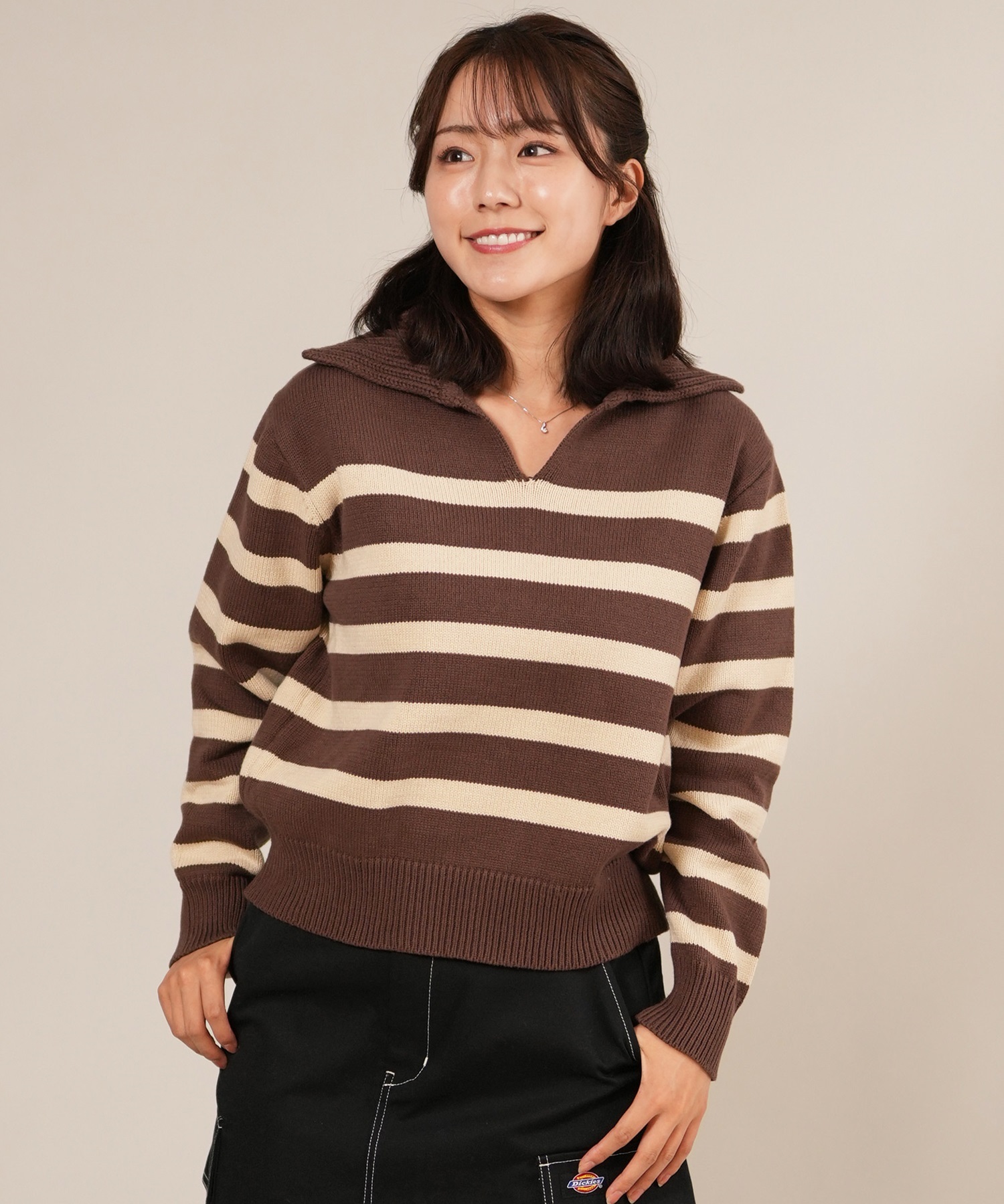 RIKKA FEMME リッカファム ニット セーター レディース ボーダー ショート丈 RF25FW21(BRN-FREE)