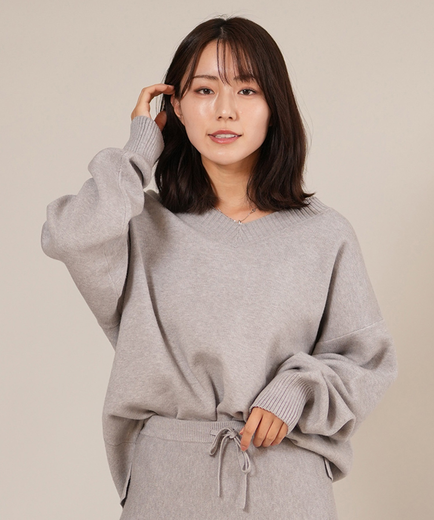 RIKKA FEMME リッカファム ニット セーター レディース Vネック 無地 セットアップ対応 RF25FW13(GRY-FREE)