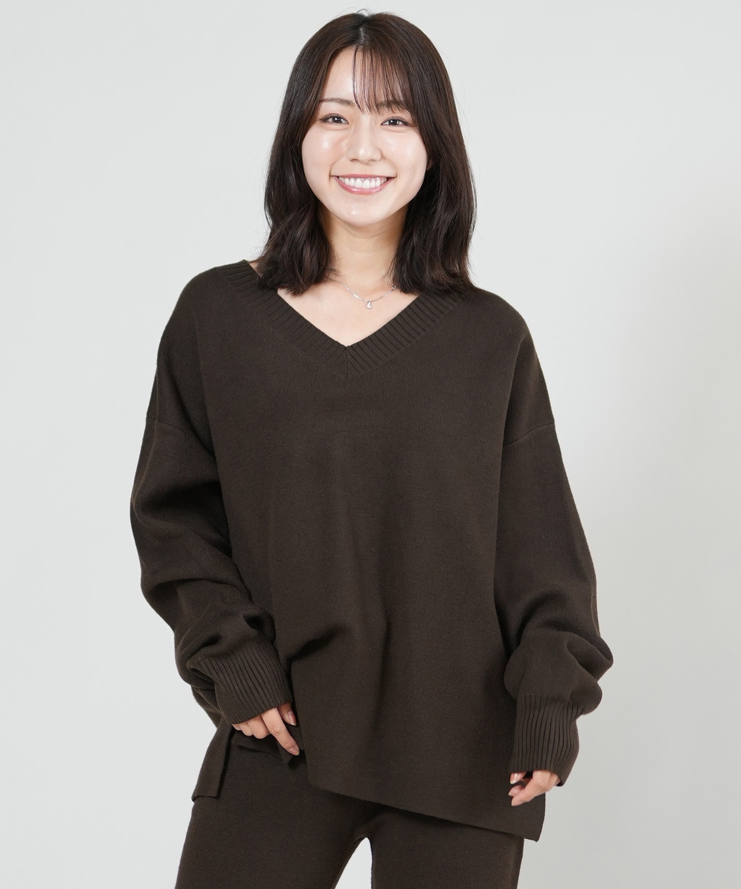 RIKKA FEMME リッカファム ニット セーター レディース Vネック 無地 セットアップ対応 RF25FW13(GRY-FREE)