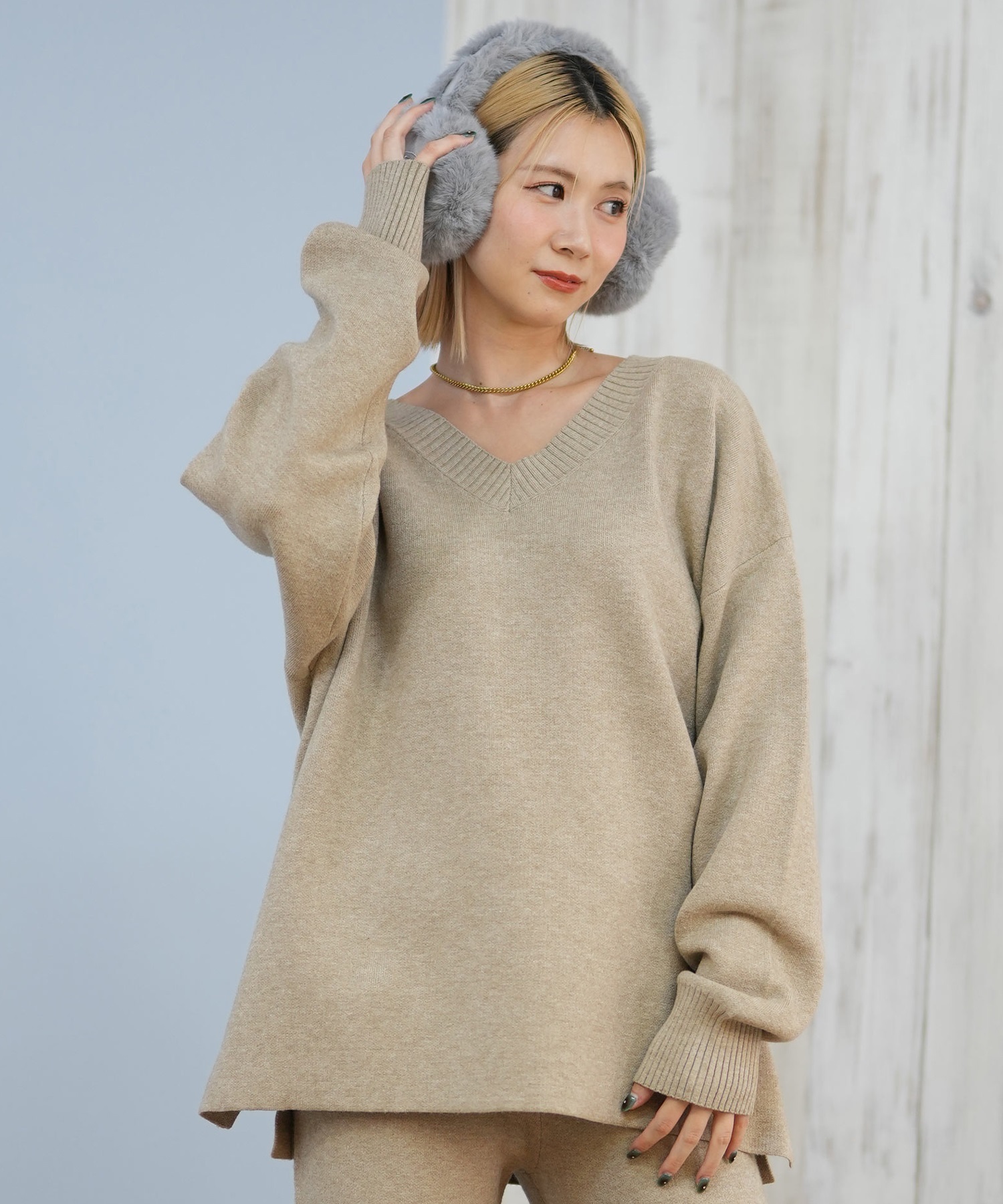 RIKKA FEMME リッカファム ニット セーター レディース Vネック 無地 セットアップ対応 RF25FW13(GRY-FREE)