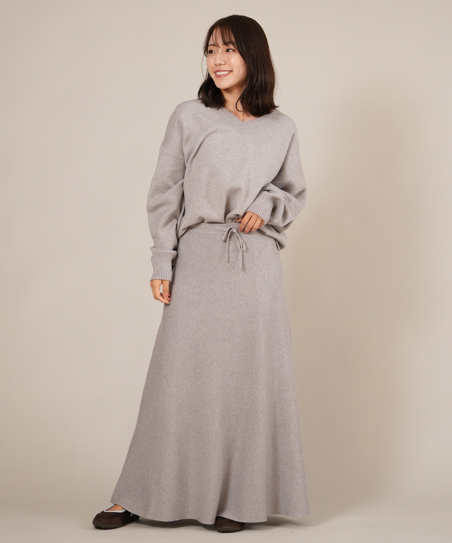 RIKKA FEMME リッカファム ニット セーター レディース Vネック 無地 セットアップ対応 RF25FW13(GRY-FREE)