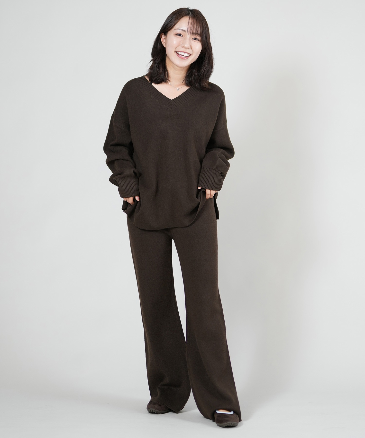 RIKKA FEMME リッカファム ニット セーター レディース Vネック 無地 セットアップ対応 RF25FW13(GRY-FREE)
