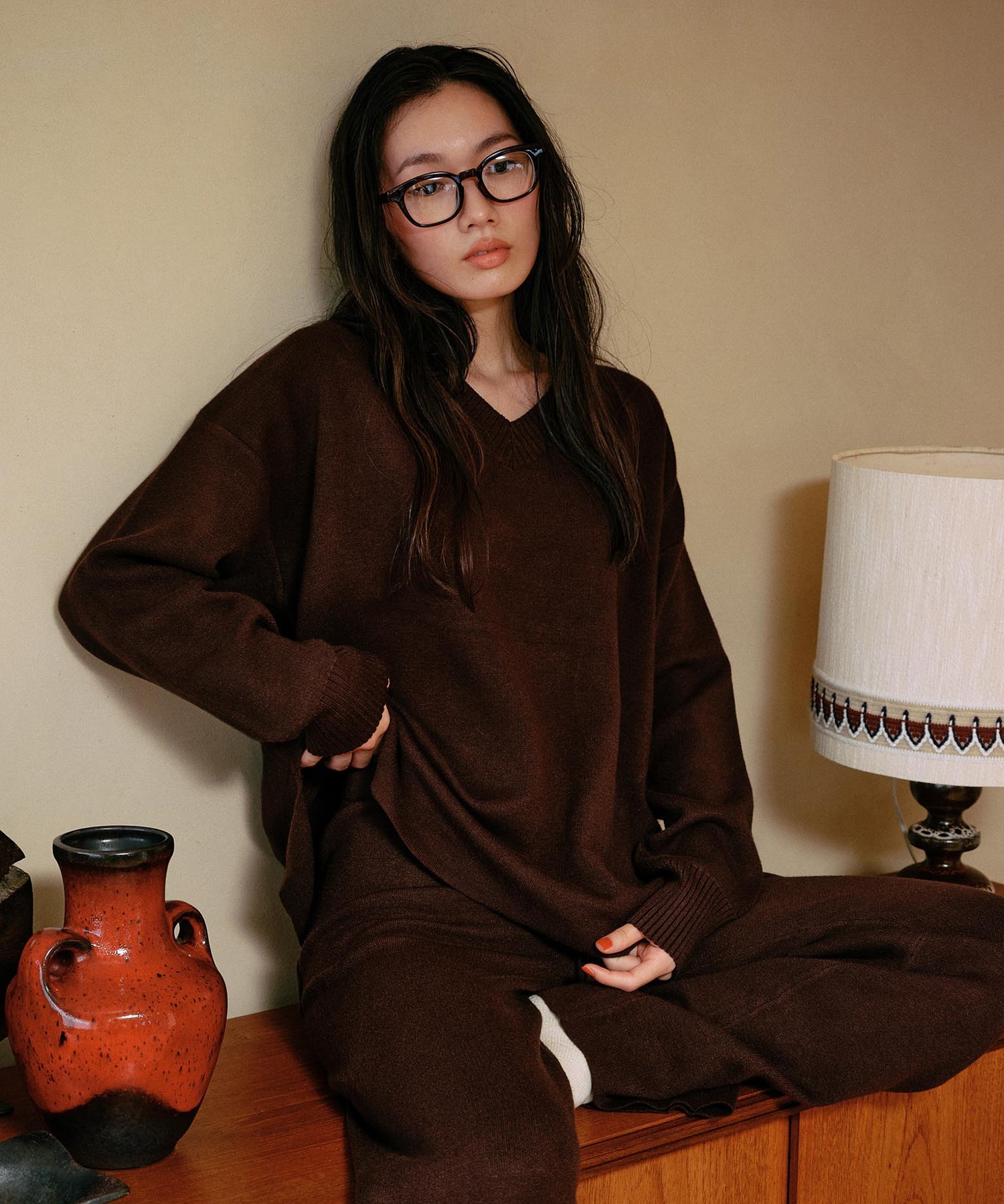 RIKKA FEMME リッカファム ニット セーター レディース Vネック 無地 セットアップ対応 RF25FW13(GRY-FREE)