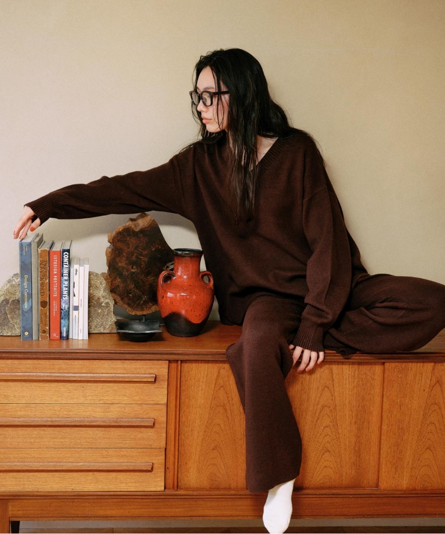 RIKKA FEMME リッカファム ニット セーター レディース Vネック 無地 セットアップ対応 RF25FW13(GRY-FREE)