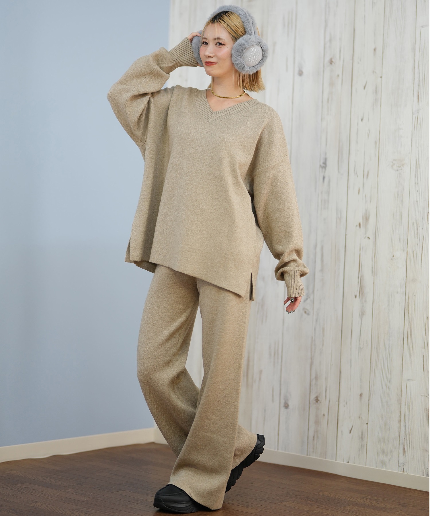 RIKKA FEMME リッカファム ニット セーター レディース Vネック 無地 セットアップ対応 RF25FW13(GRY-FREE)