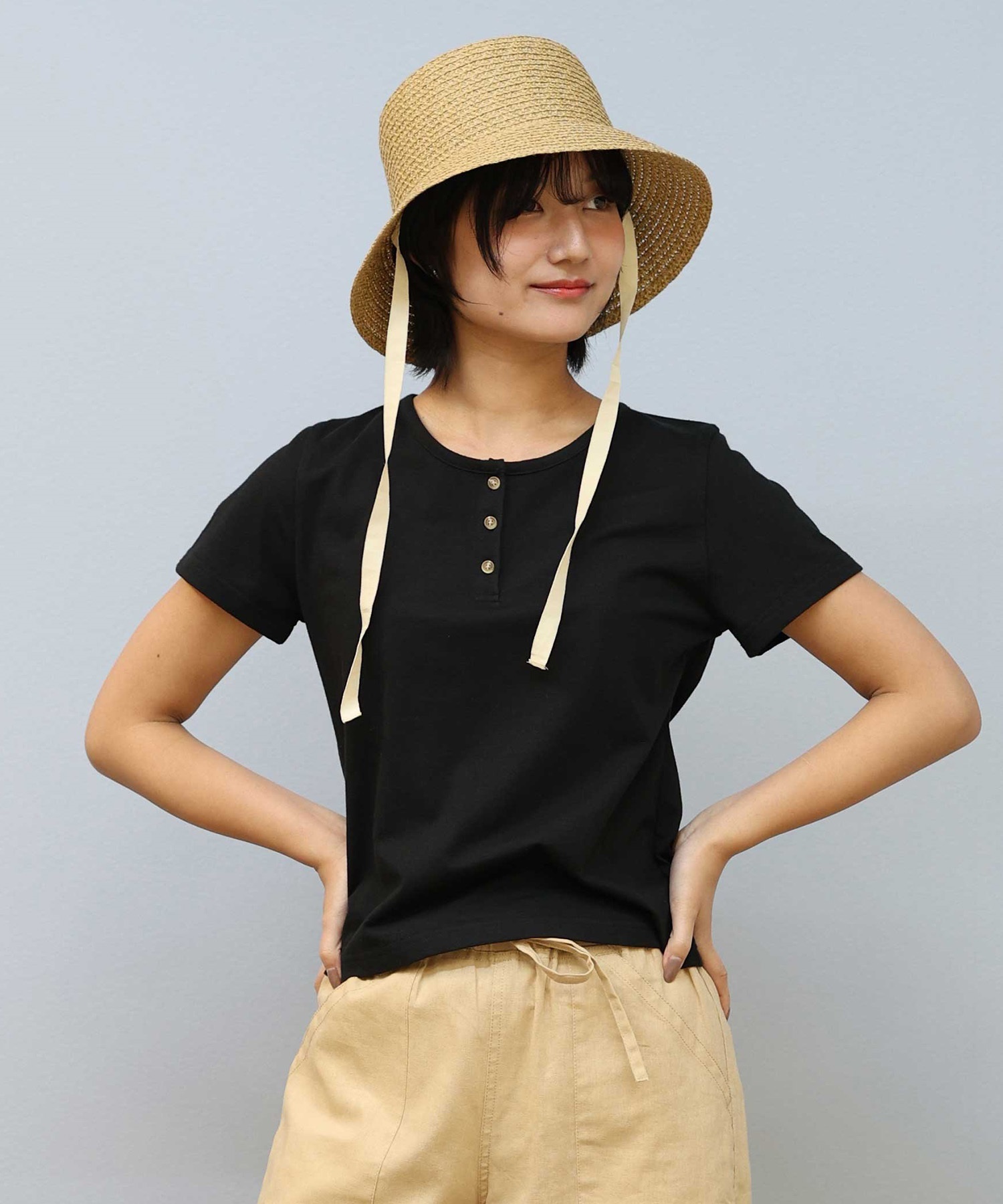 RIKKA FEMME リッカファム 半袖 Tシャツ レディース ヘンリーネックTシャツ RF25SS12(BLK-SM)