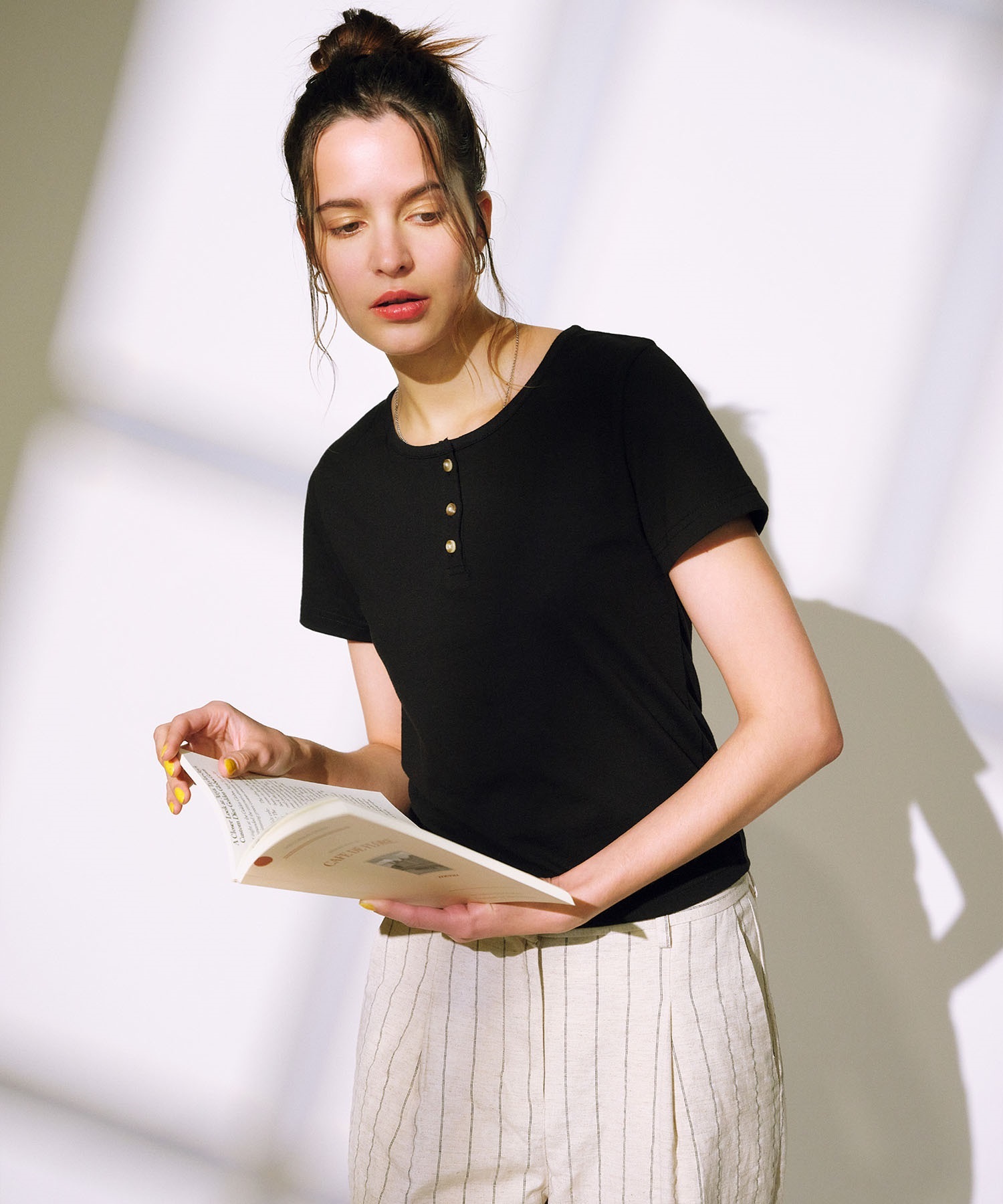 RIKKA FEMME リッカファム 半袖 Tシャツ レディース ヘンリーネックTシャツ RF25SS12(BLK-SM)
