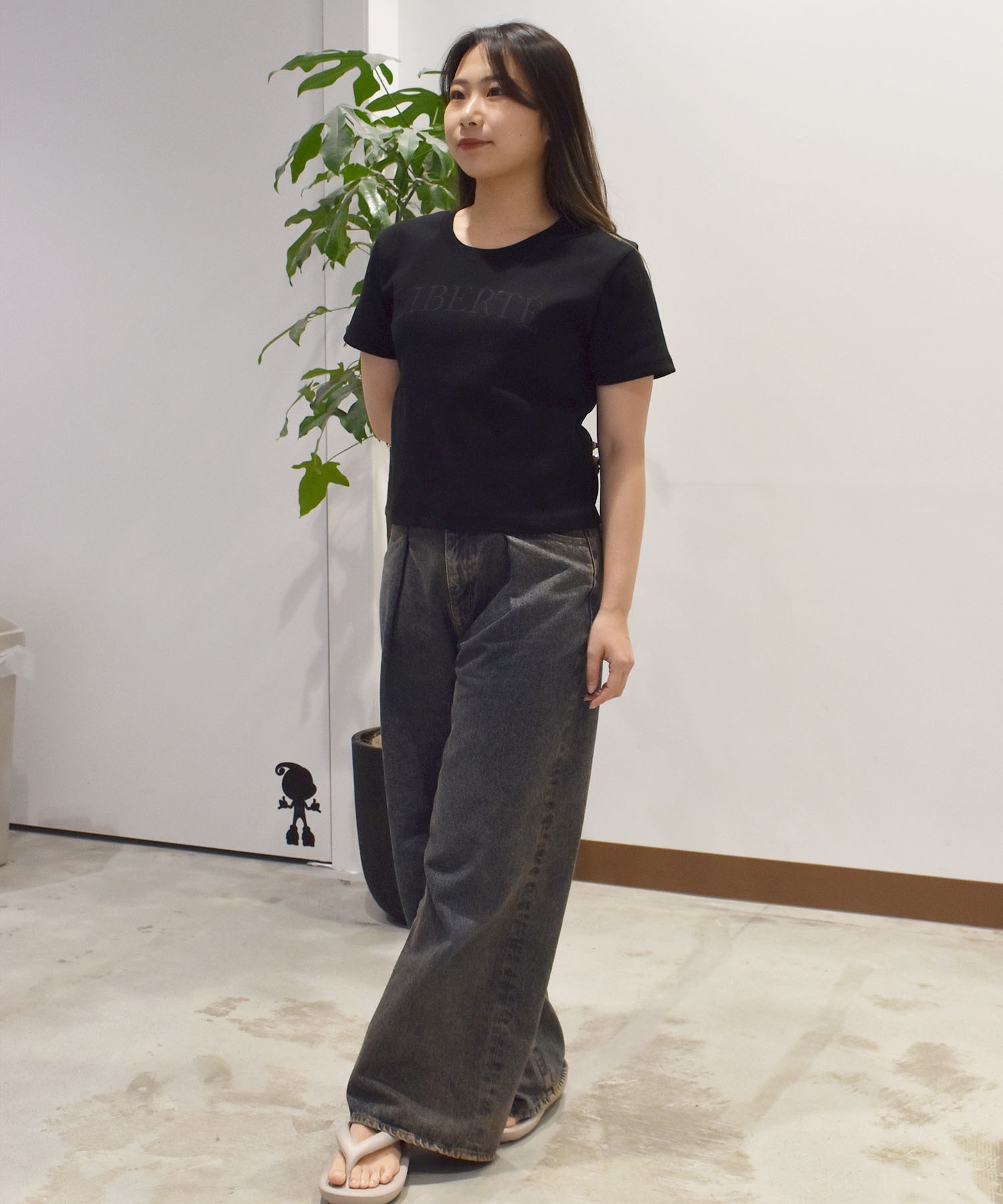 RIKKA FEMME リッカファム 半袖 Tシャツ レディース リブ刺しゅうTシャツ RF25SS14(BLK-SM)