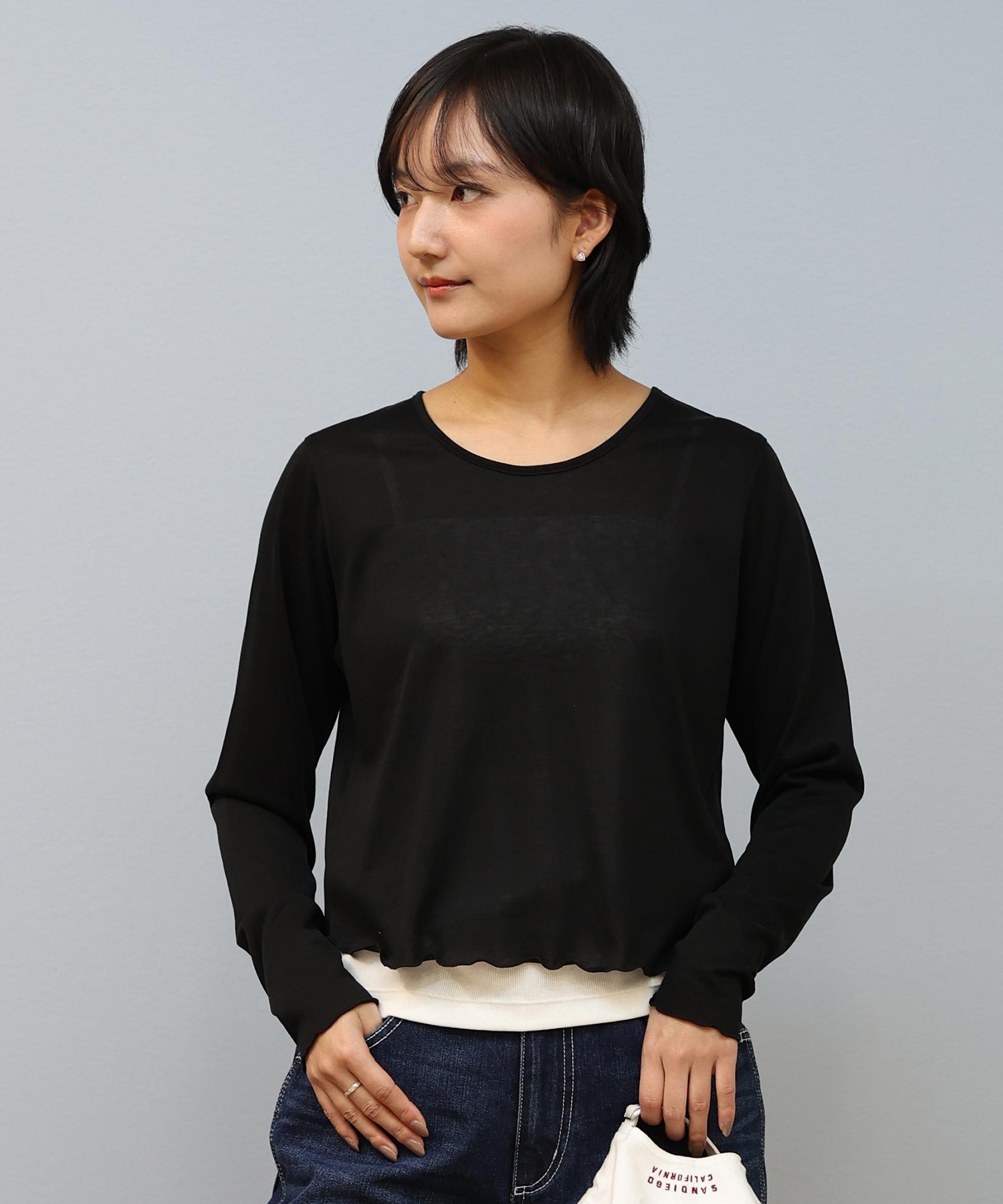 RIKKA FEMME リッカファム 長袖 Tシャツ レディース シアーショート丈ロンT RF25SS21(BLK-FREE)