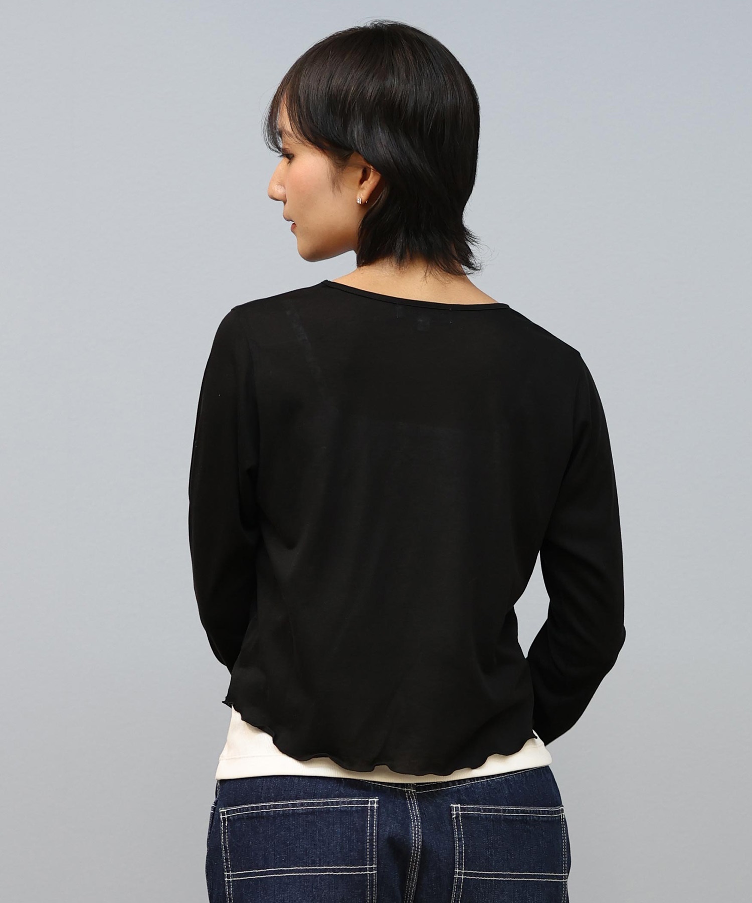 RIKKA FEMME リッカファム 長袖 Tシャツ レディース シアーショート丈ロンT RF25SS21(BLK-FREE)