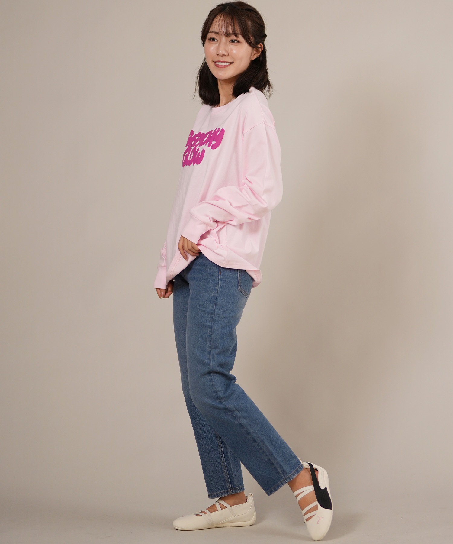 RIKKA FEMME リッカファム 長袖 Tシャツ ロンT レディース 発泡プリント RF25FW01(PNK-FREE)