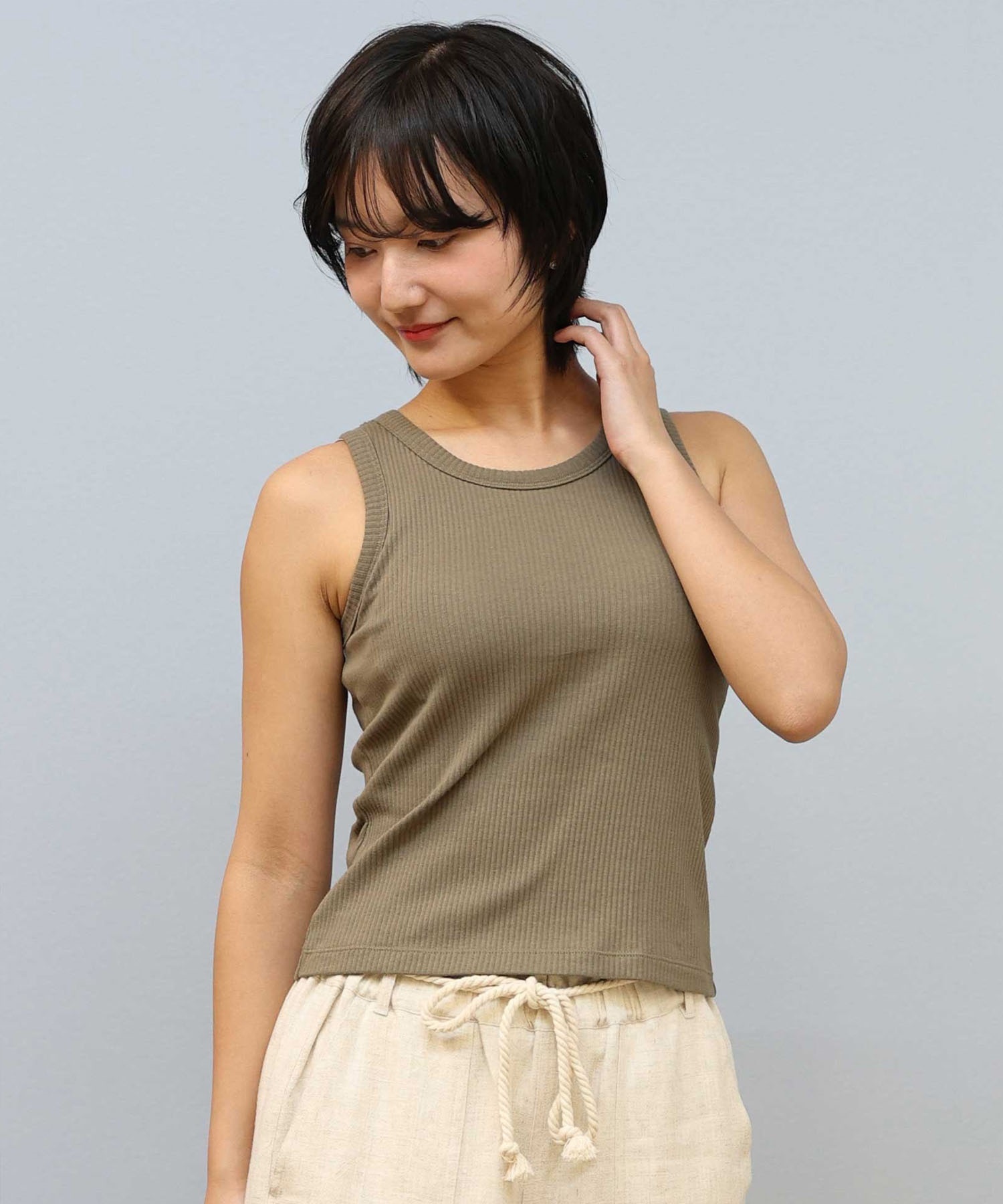RIKKA FEMME リッカファム タンクトップ レディース ノースリーブ アメスリ カップ付き リブ RF25SS03(BLK-FREE)