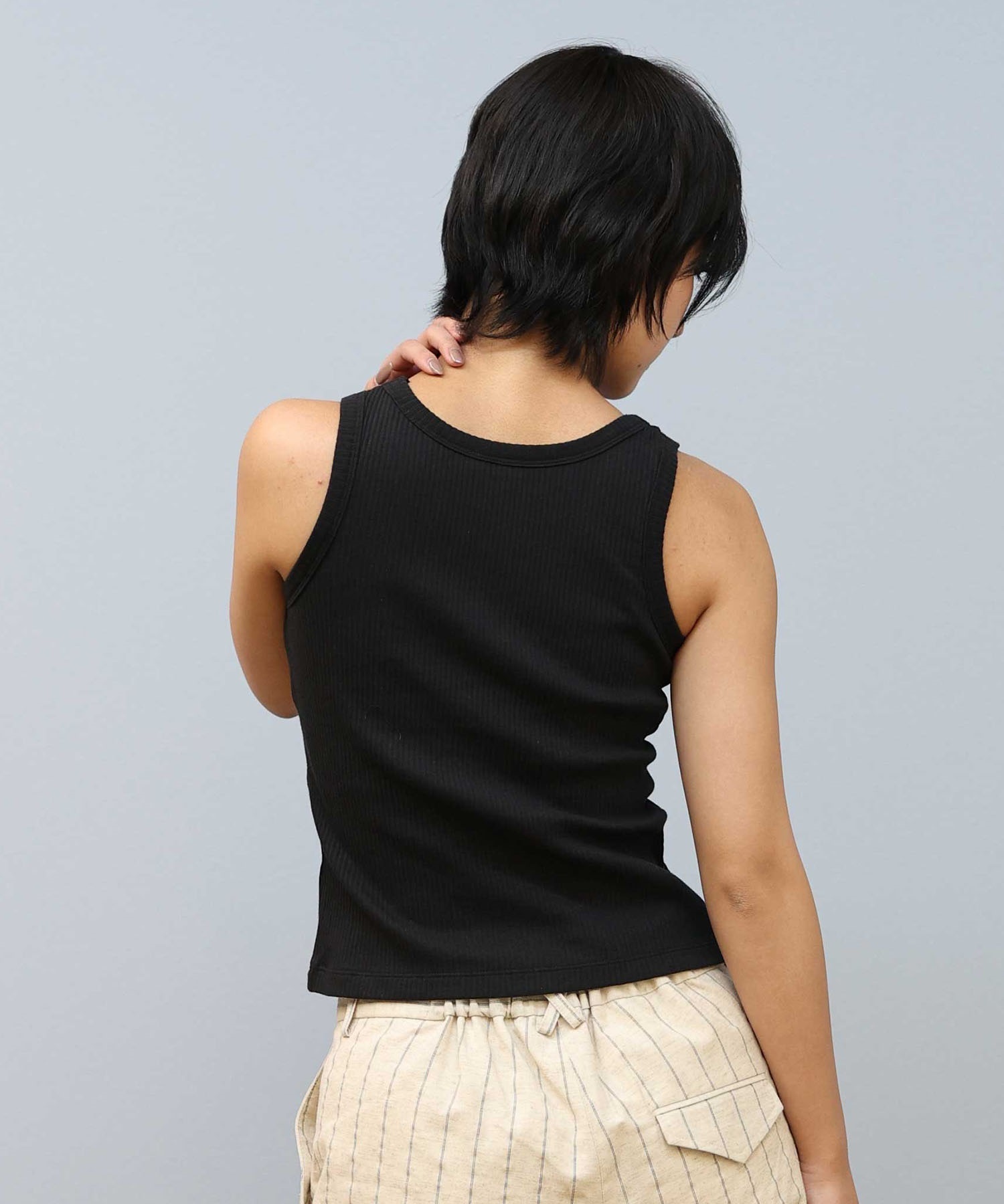 RIKKA FEMME リッカファム タンクトップ レディース ノースリーブ アメスリ カップ付き リブ RF25SS03(BLK-FREE)