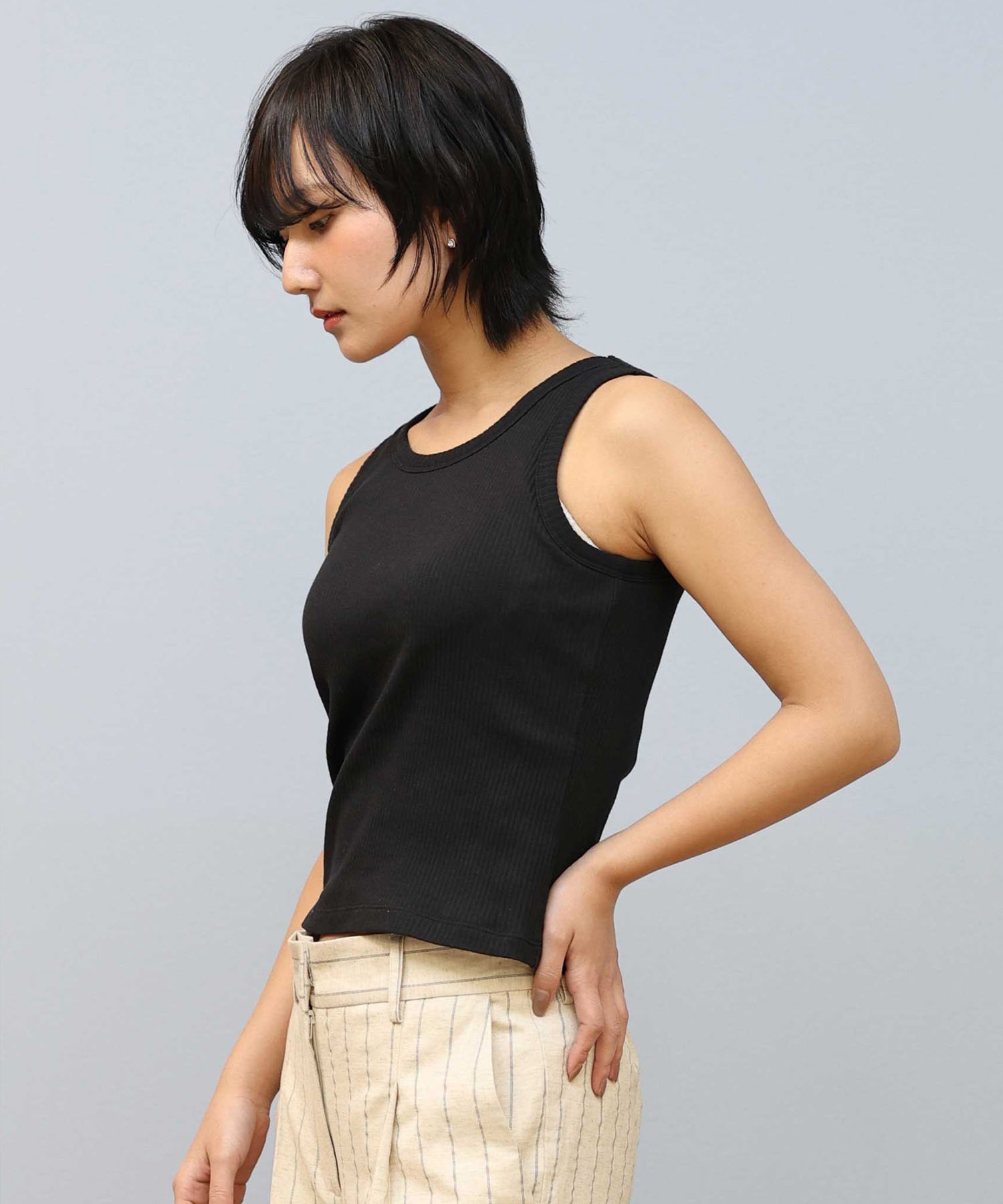 RIKKA FEMME リッカファム タンクトップ レディース ノースリーブ アメスリ カップ付き リブ RF25SS03(BLK-FREE)