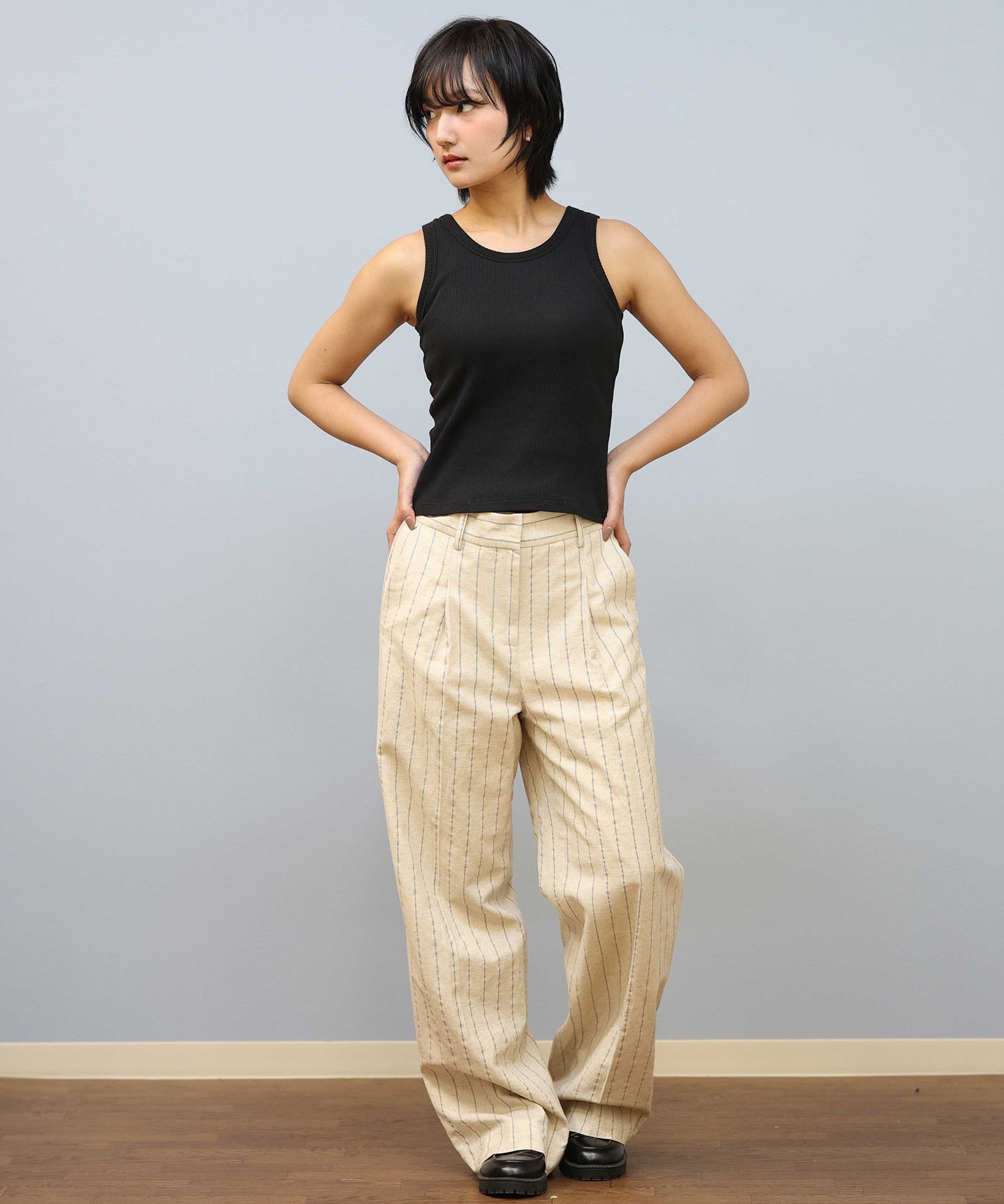 RIKKA FEMME リッカファム タンクトップ レディース ノースリーブ アメスリ カップ付き リブ RF25SS03(BLK-FREE)