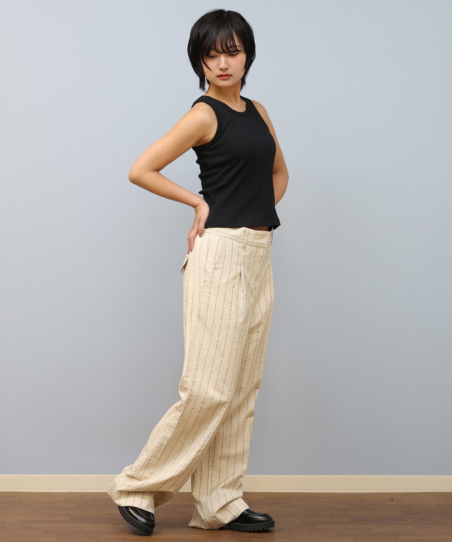 RIKKA FEMME リッカファム タンクトップ レディース ノースリーブ アメスリ カップ付き リブ RF25SS03(BLK-FREE)