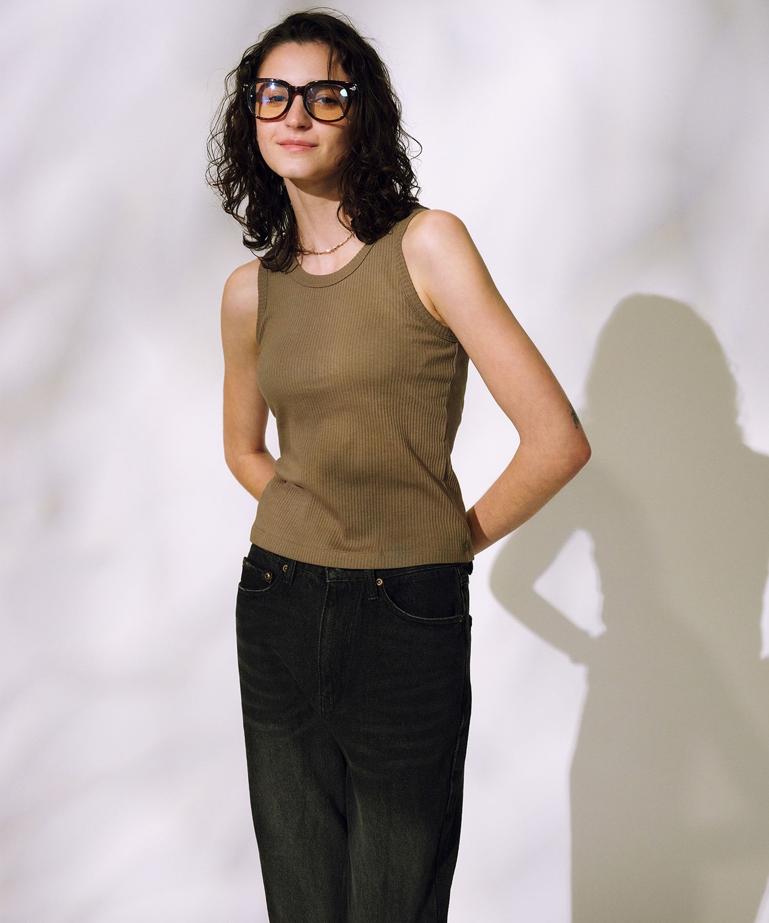 RIKKA FEMME リッカファム タンクトップ レディース ノースリーブ アメスリ カップ付き リブ RF25SS03(BLK-FREE)