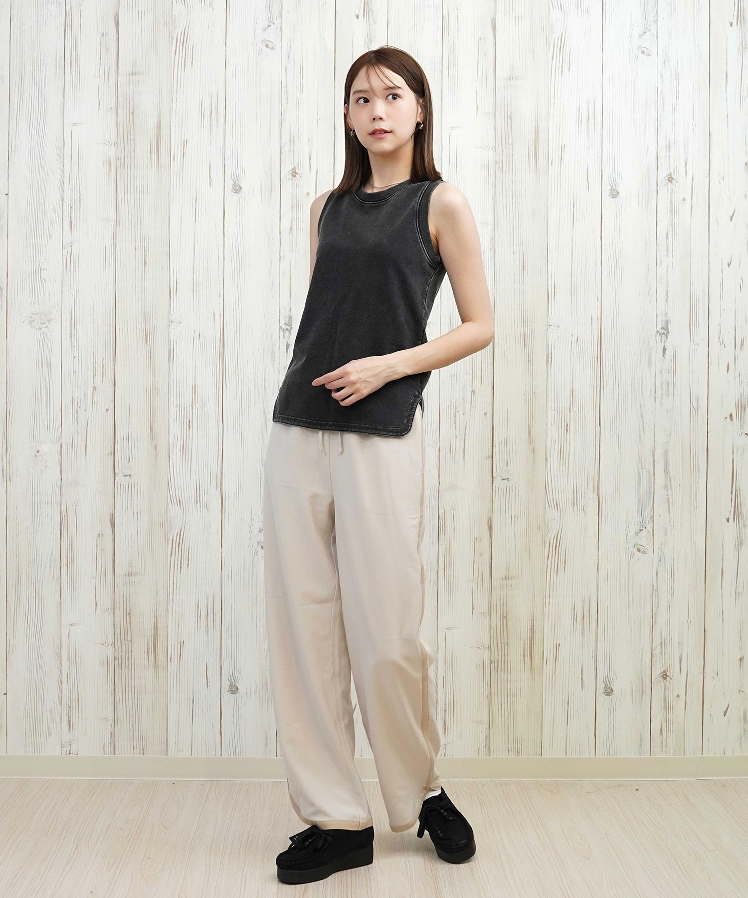 RIKKA FEMME リッカファム タンクトップ レディース ノースリーブ 袖なし 無地 シンプル ストレッチ RF25HS05(CGY-SM)
