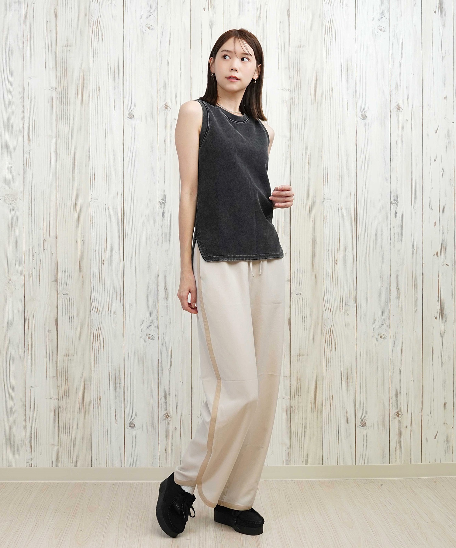 RIKKA FEMME リッカファム タンクトップ レディース ノースリーブ 袖なし 無地 シンプル ストレッチ RF25HS05(CGY-SM)