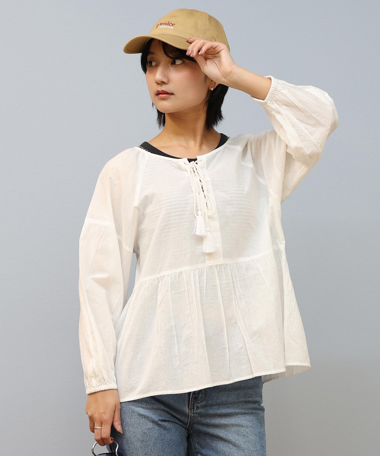 RIKKA FEMME リッカファム ブラウス レディース 長袖 シャツブラウス RF25SS19(SAX-FREE)