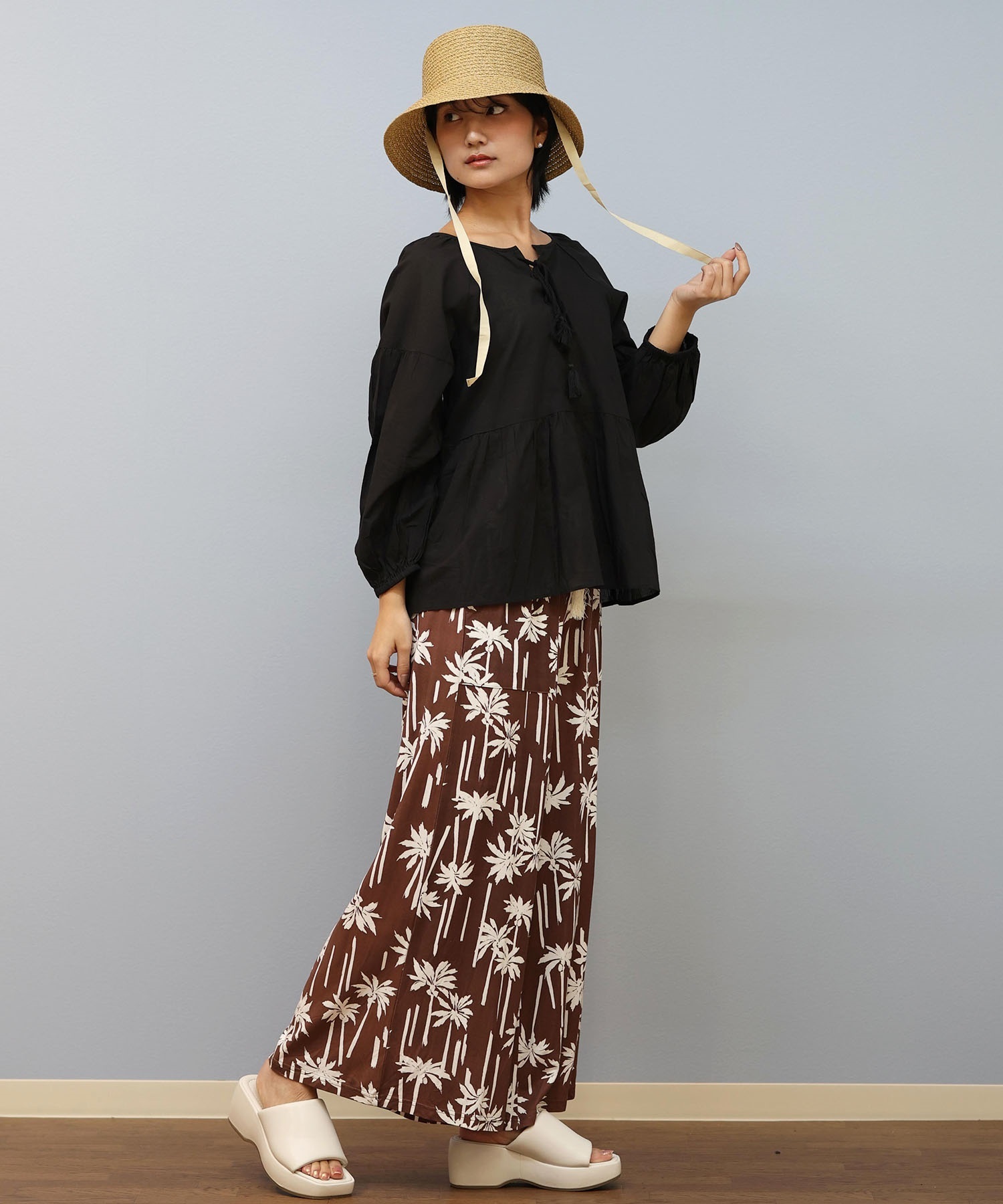 RIKKA FEMME リッカファム ブラウス レディース 長袖 シャツブラウス RF25SS19(SAX-FREE)